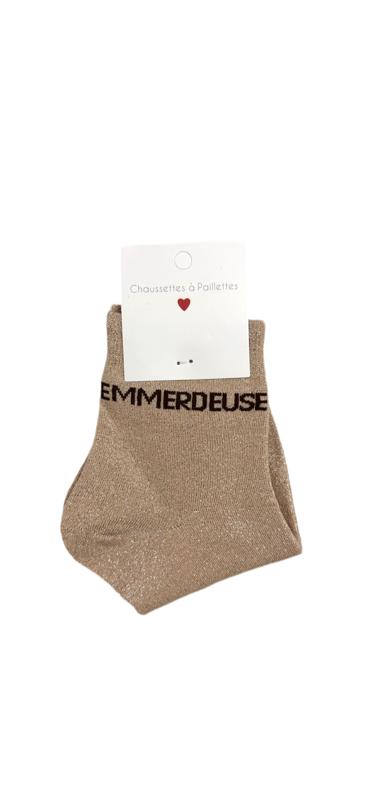 Chaussettes à Paillettes "Emmerdeuse" - Beige