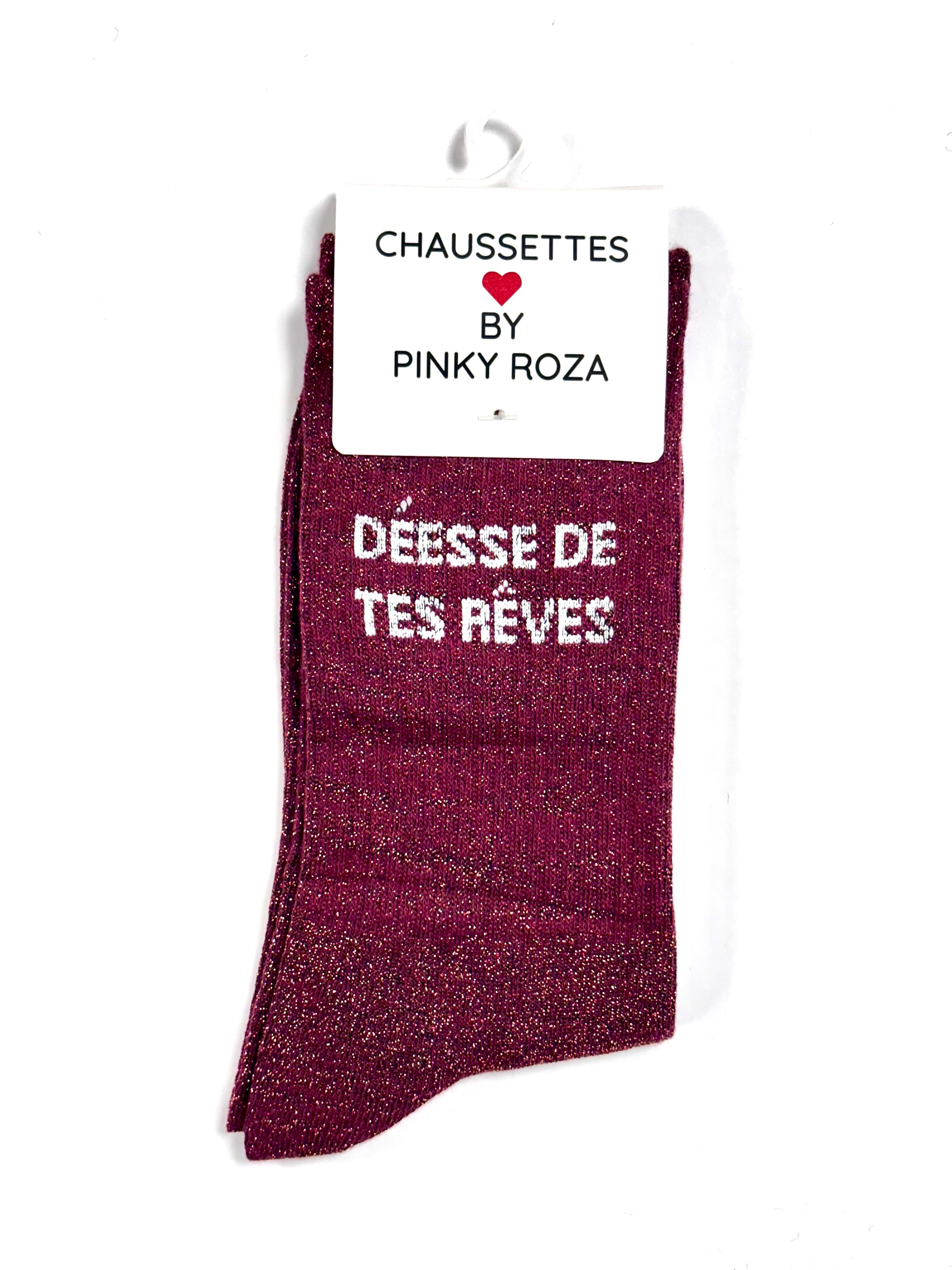 Chaussettes à paillettes « Déesse de tes rêves » - Rouge