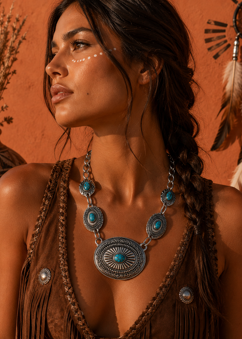 Collier Navaro Acier et Turquoise