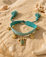 Bracelets tissu réglable pampilles coquillage et tortue