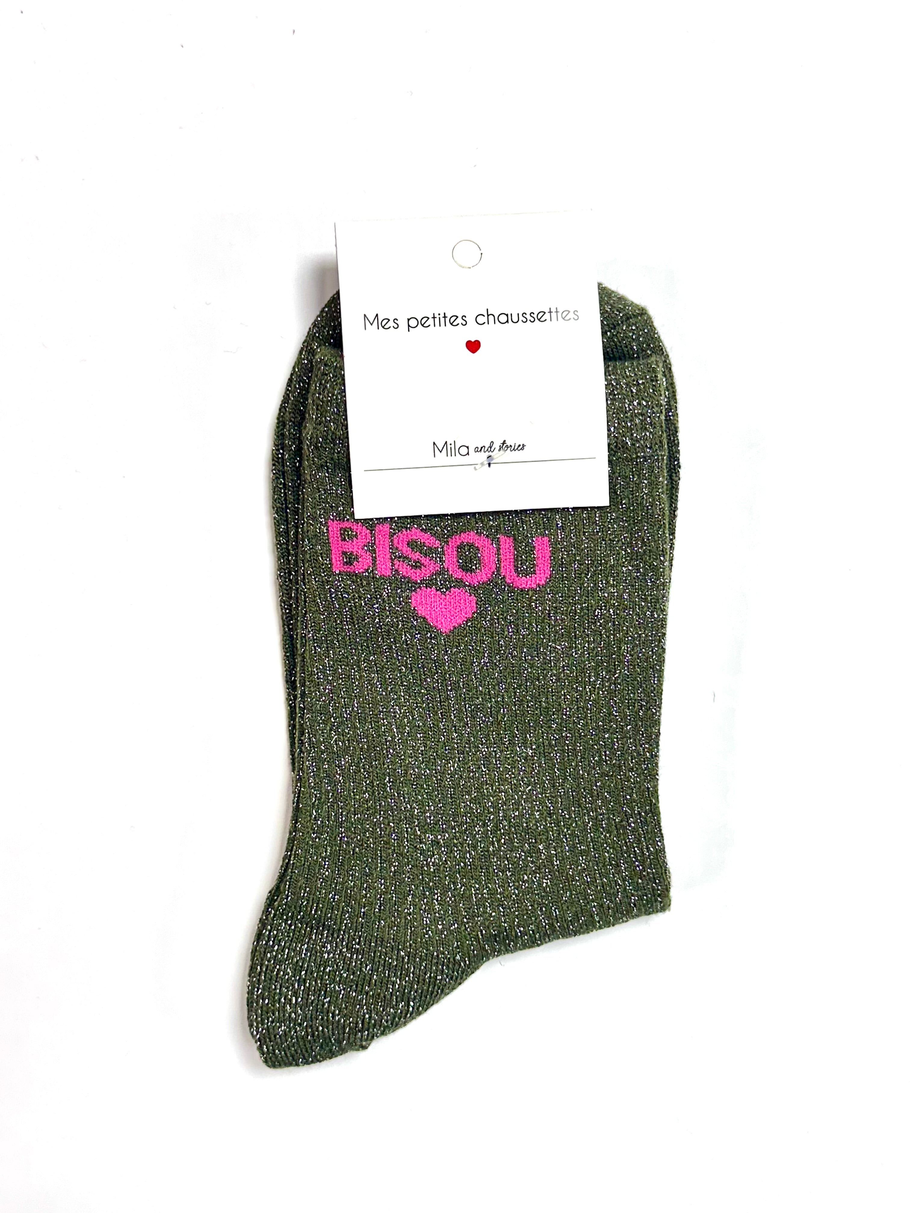 Chaussettes à paillettes « Bisous ❤️ » - Vert