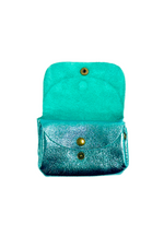 Porte-monnaie en cuir triple pochette - Turquoise
