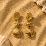 Boucles d’oreilles étoile de mer et coquillage dorées