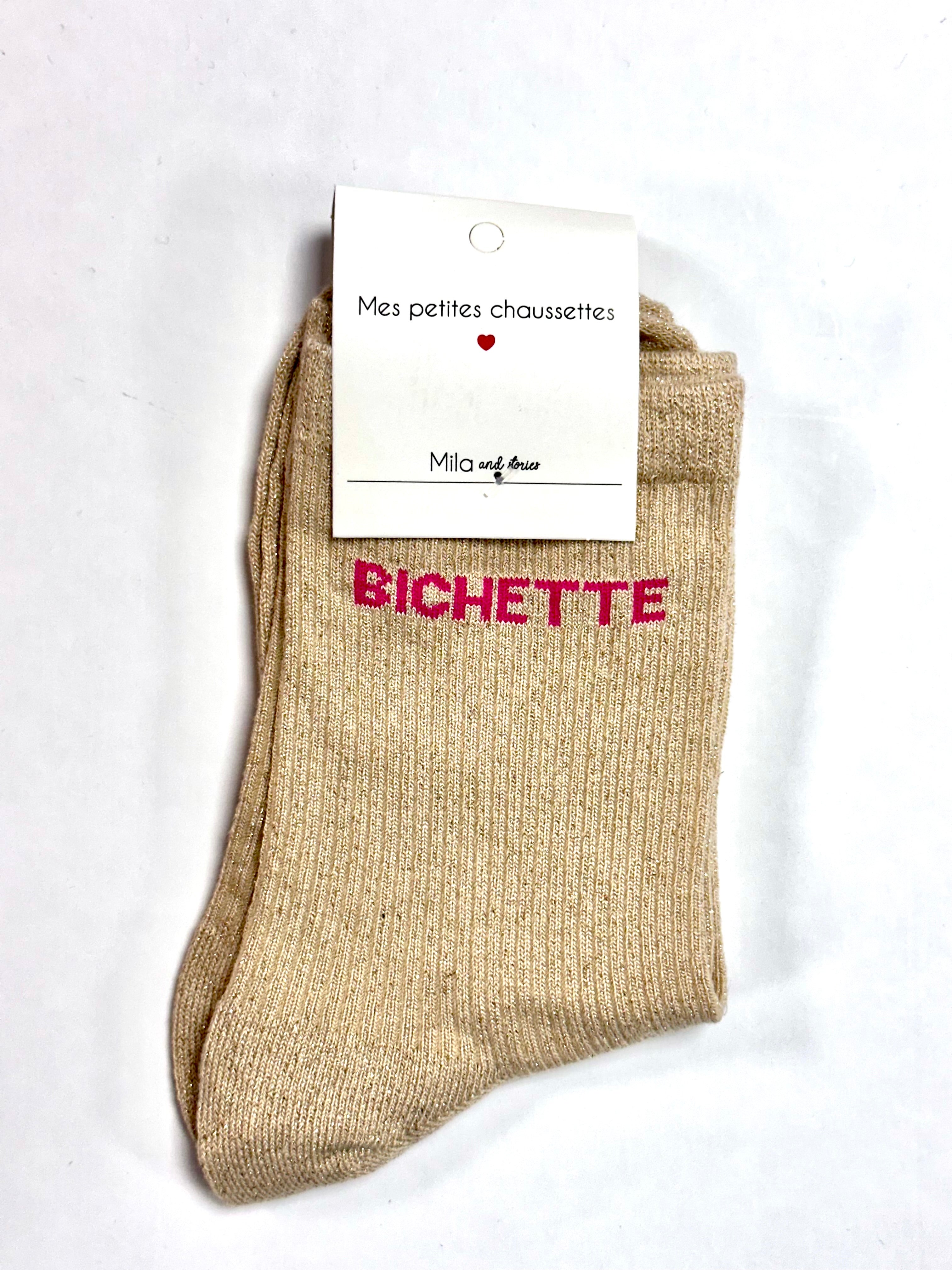 Chaussettes à paillettes « Bichette » - Beige
