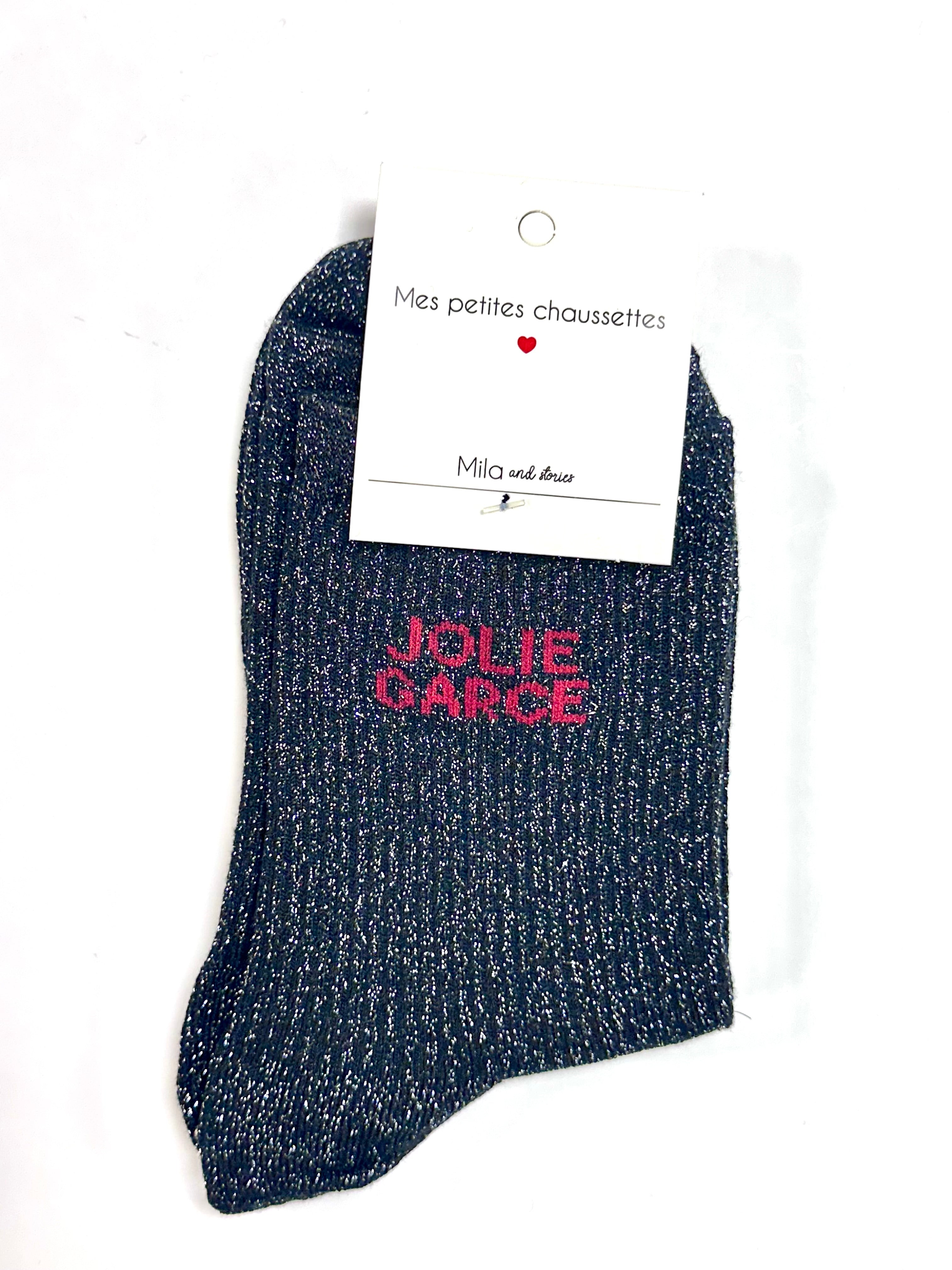Chaussettes à paillettes « Jolie garce » - Noir