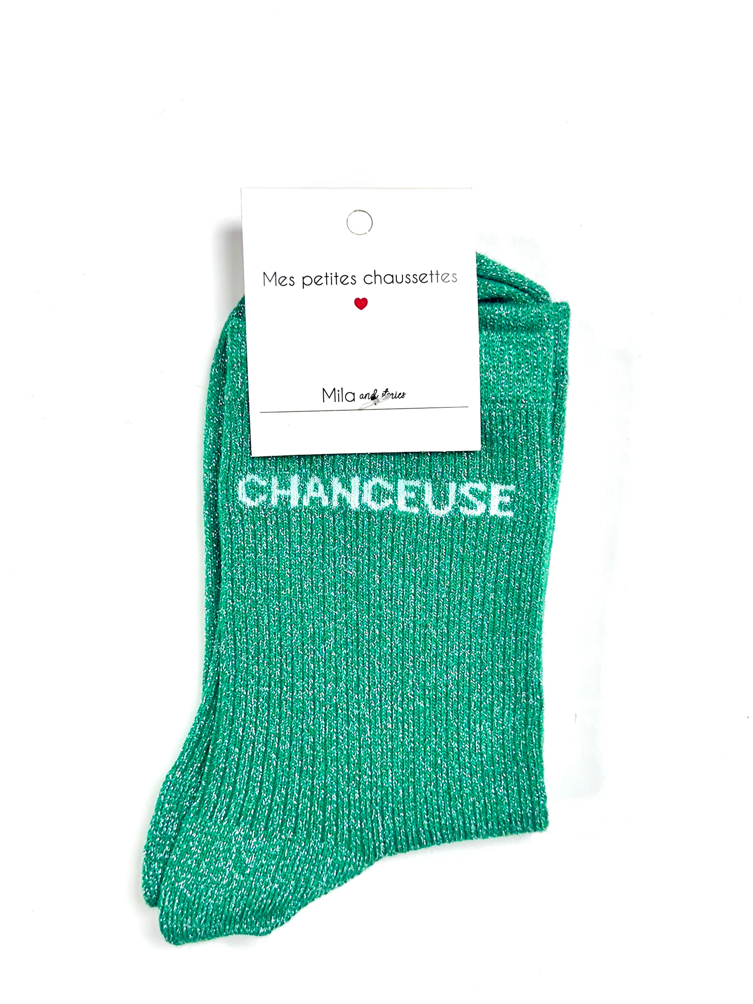 Chaussettes à paillettes « Chanceuse » - Vert