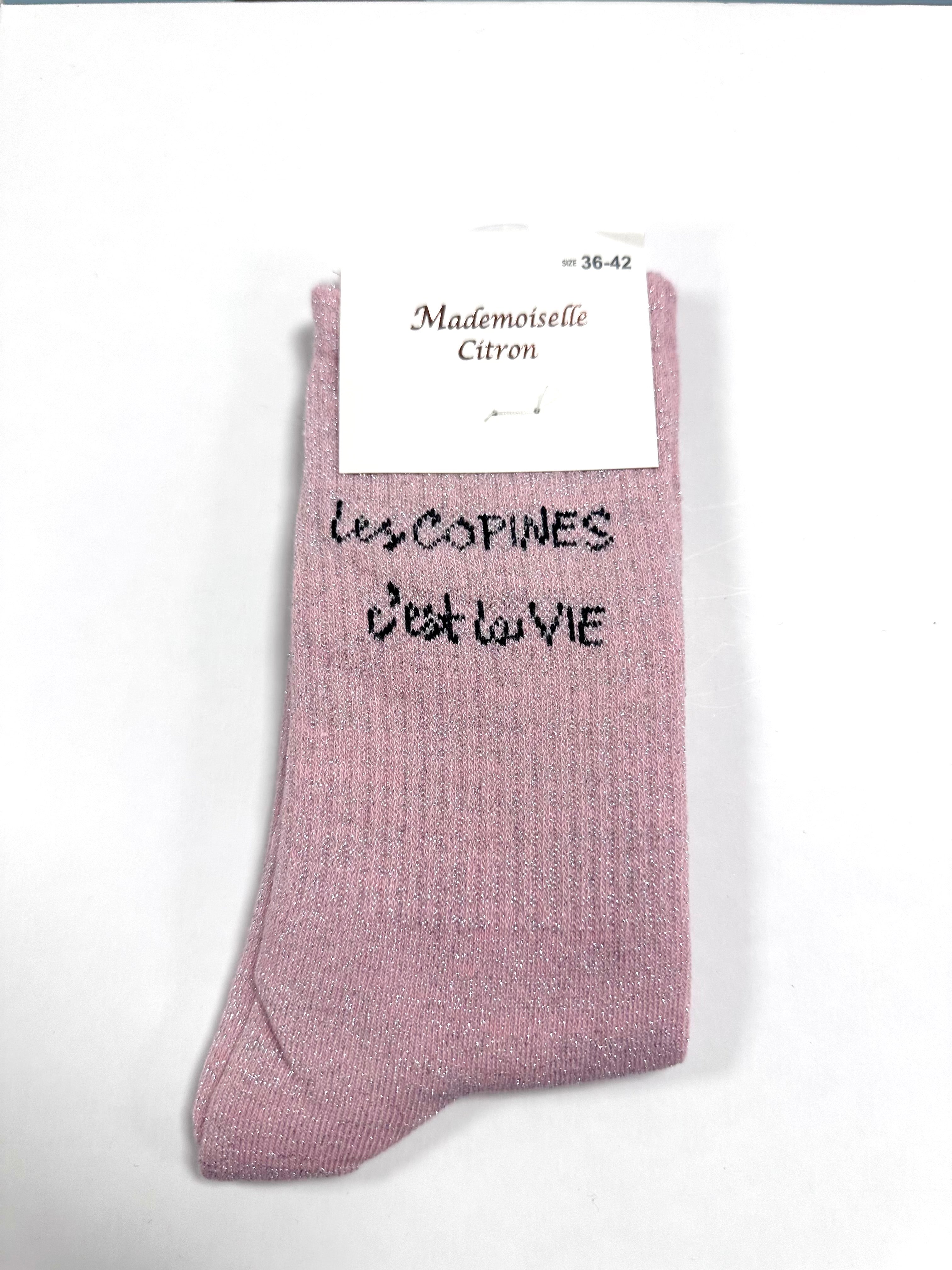 Chaussettes à Paillettes - Les copines c’est la vie (Rose)