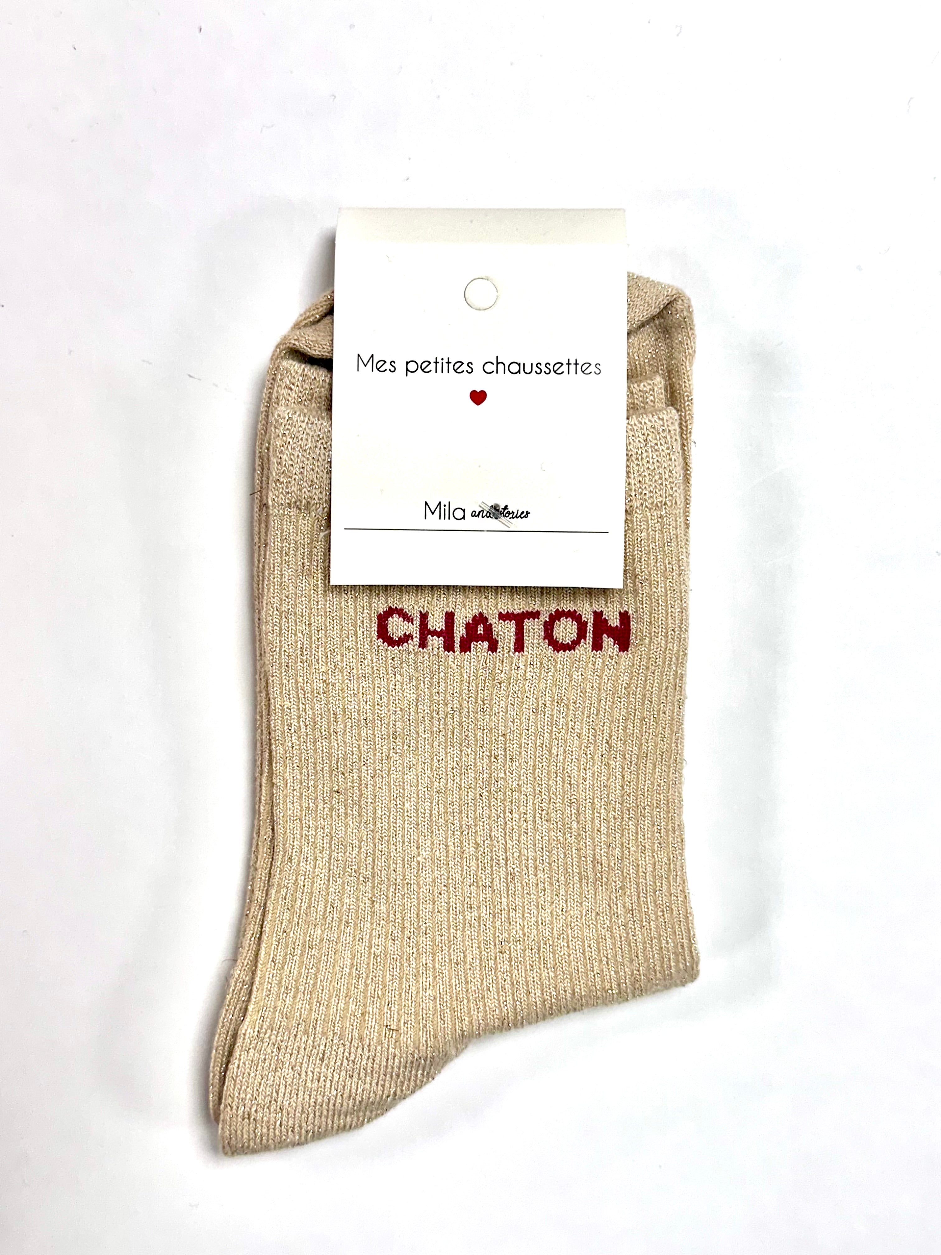 Chaussettes à paillettes « Chaton » - Beige