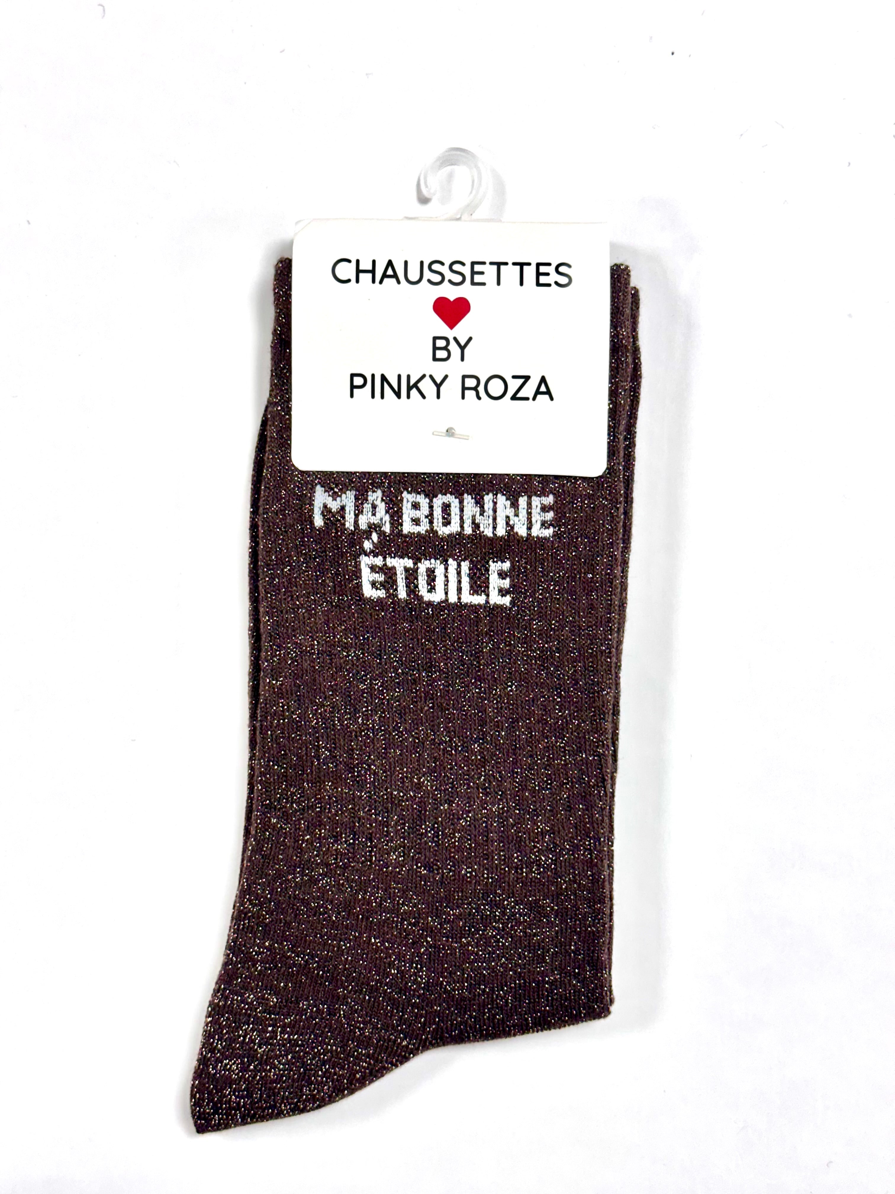 Chaussettes à paillettes « Ma bonne étoile » - Marron