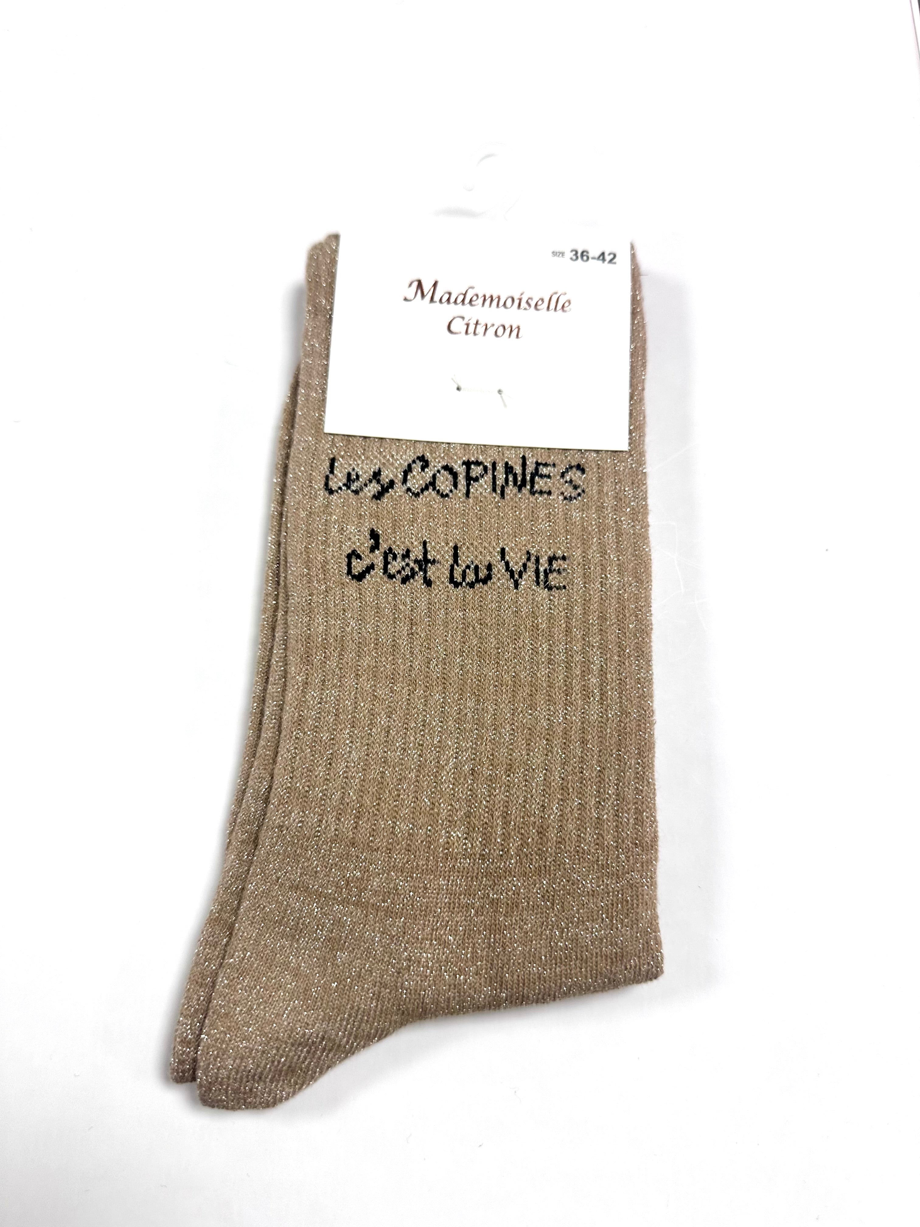 Chaussettes à Paillettes - Les copines c’est la vie (Beige)