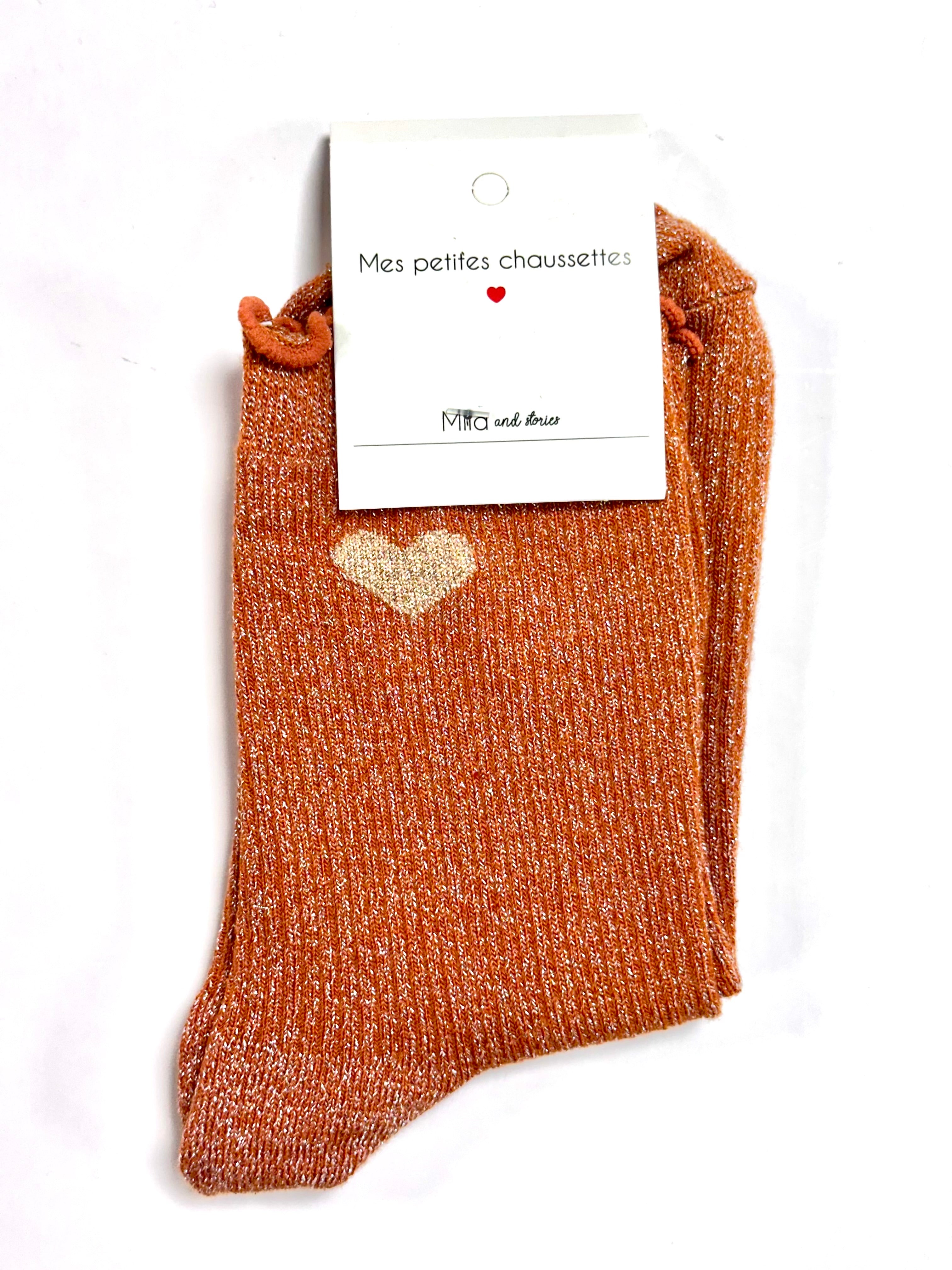 Chaussettes à paillettes « ❤️ (cœur doré) » - Orange