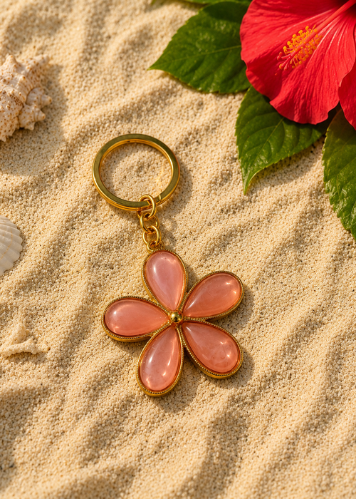 Porte-clés fleur en résine et acier inoxydable