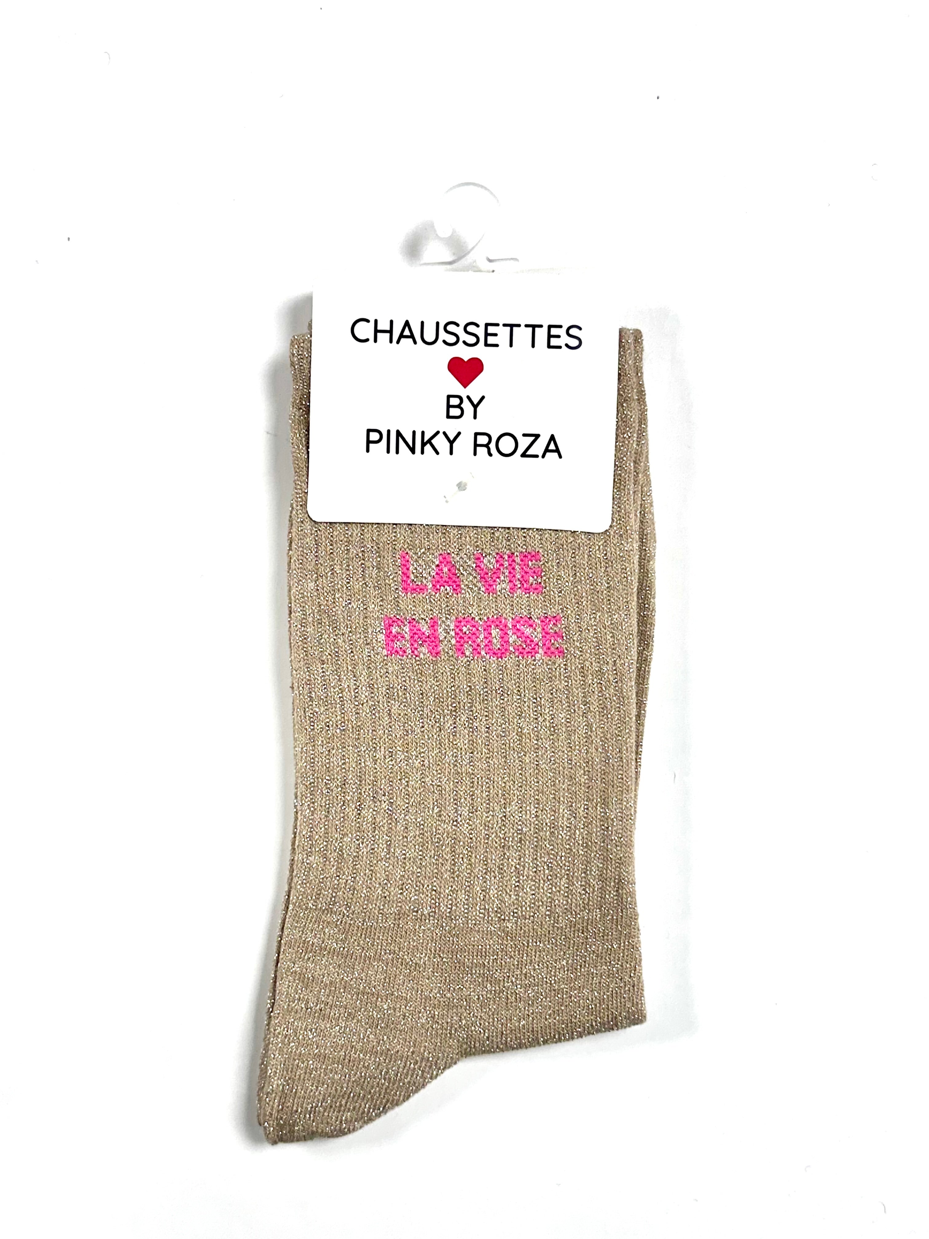 Chaussettes à paillettes « La vie en rose » - Beige