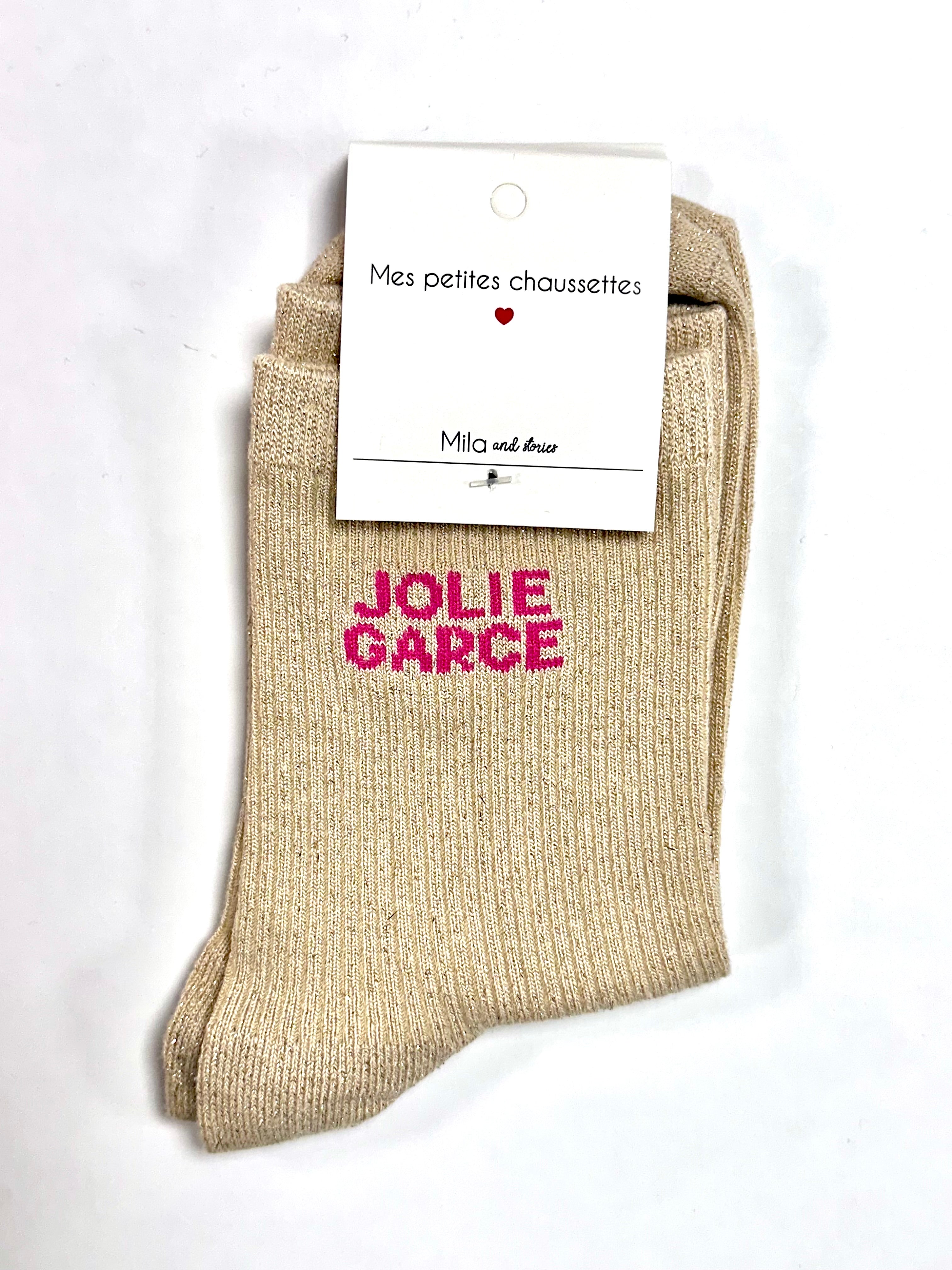 Chaussettes à paillettes « Jolie garce » - Beige