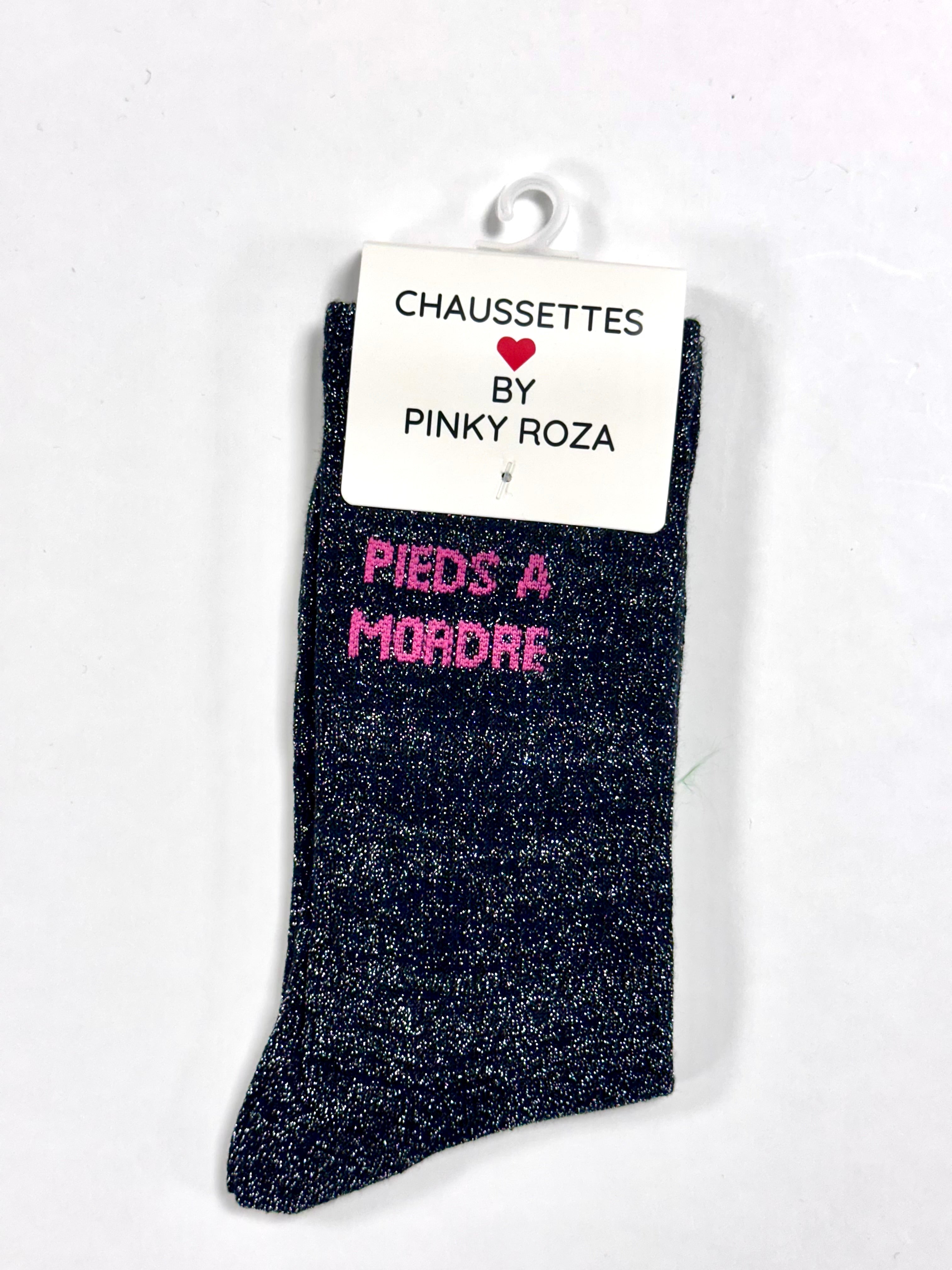 Chaussettes à paillettes « Pieds à mordre » - Noir