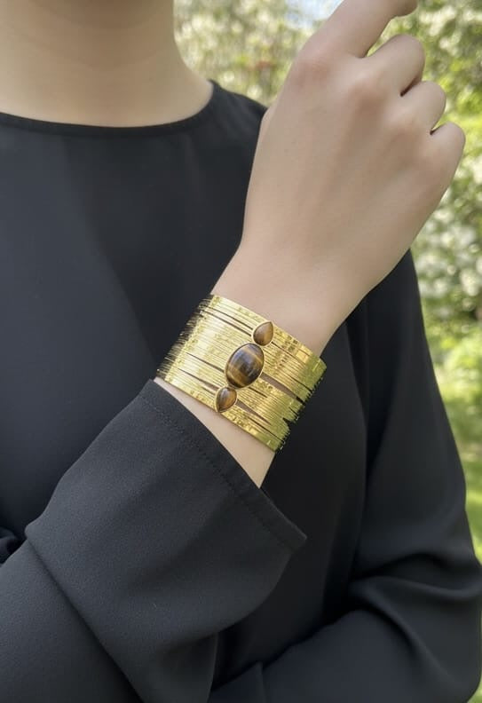 Manchette triple pierres verticales noir