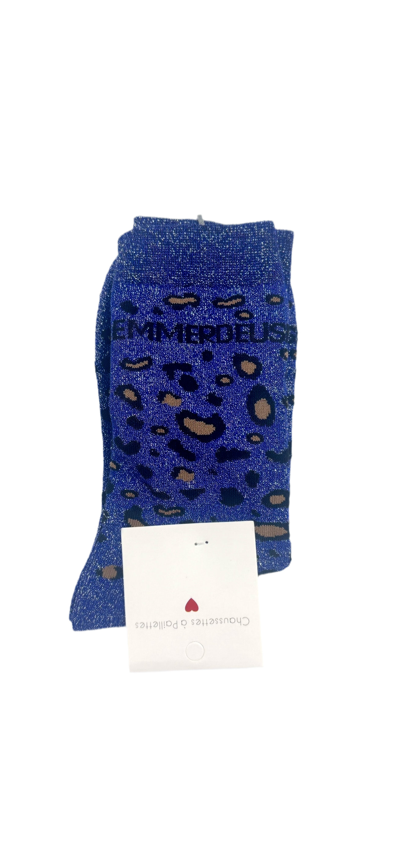 Chaussettes à Paillettes "Emmerdeuse" - Bleu Léopard