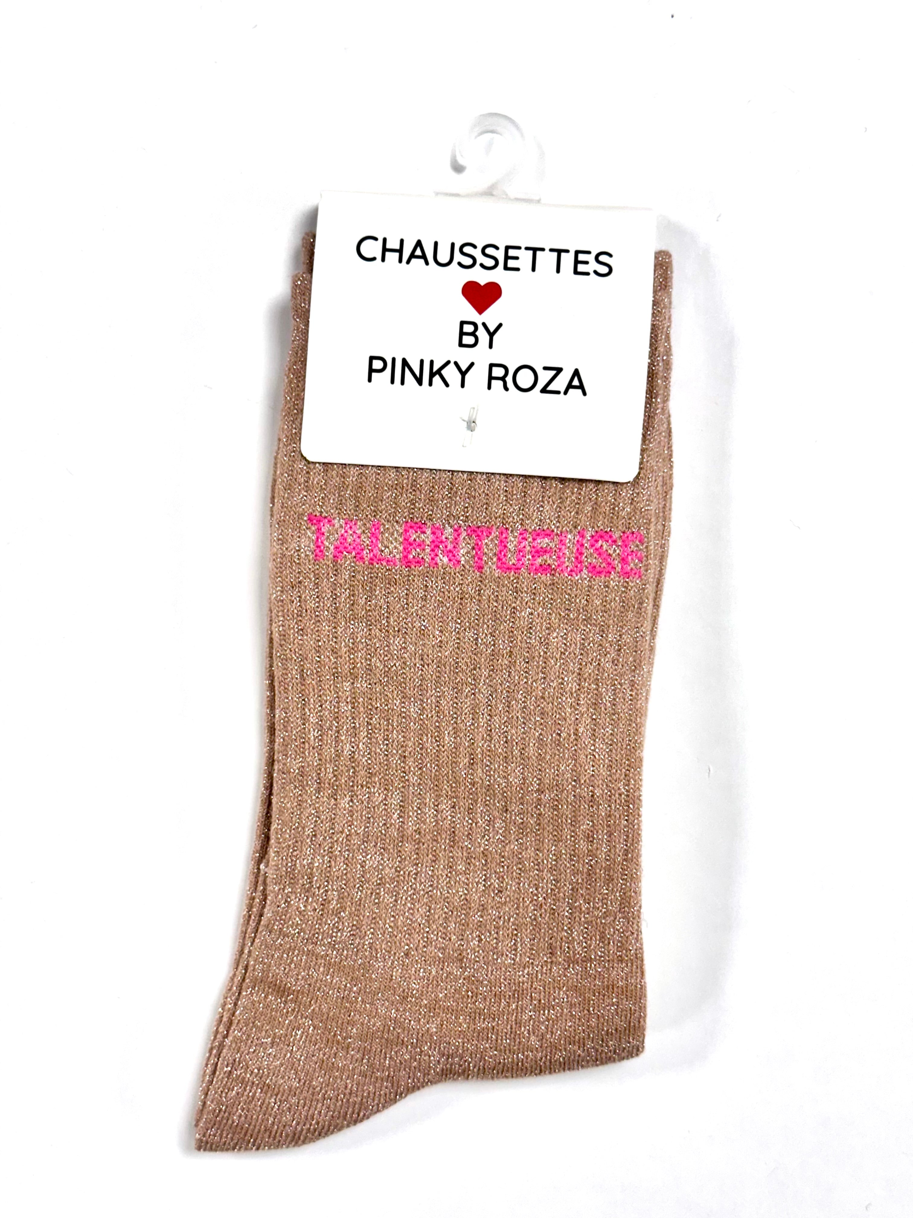 Chaussettes à paillettes « Talentueuse » - Rose pâle