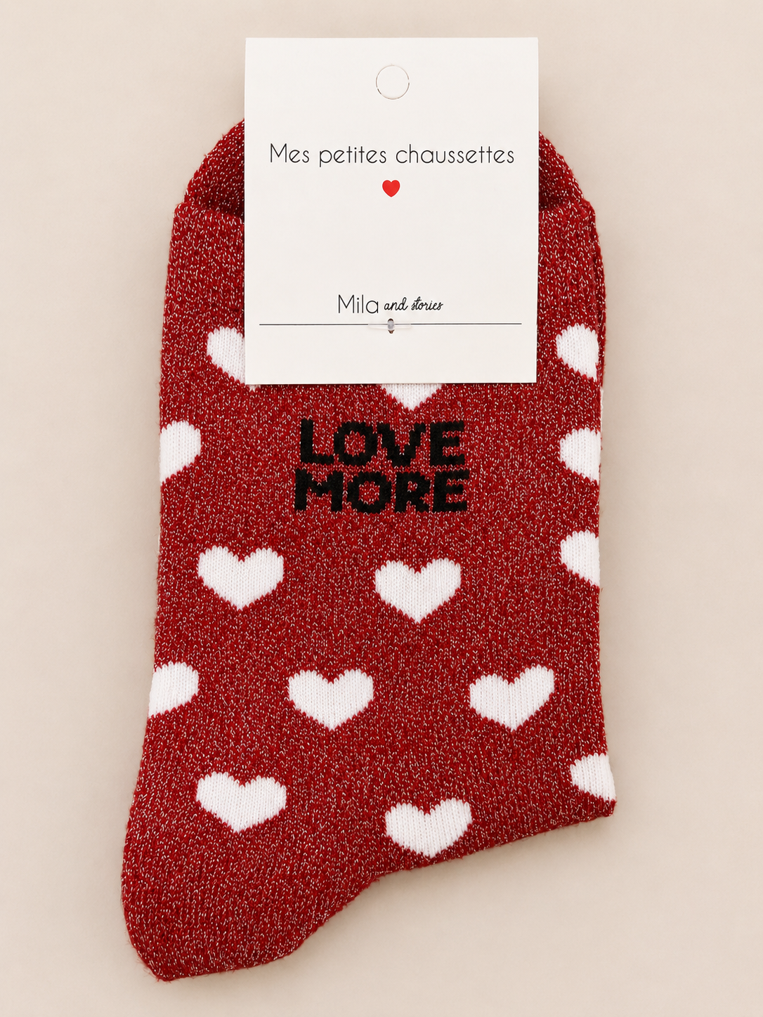 Chaussettes à paillettes « Love more (motifs cœur) » - Rouge