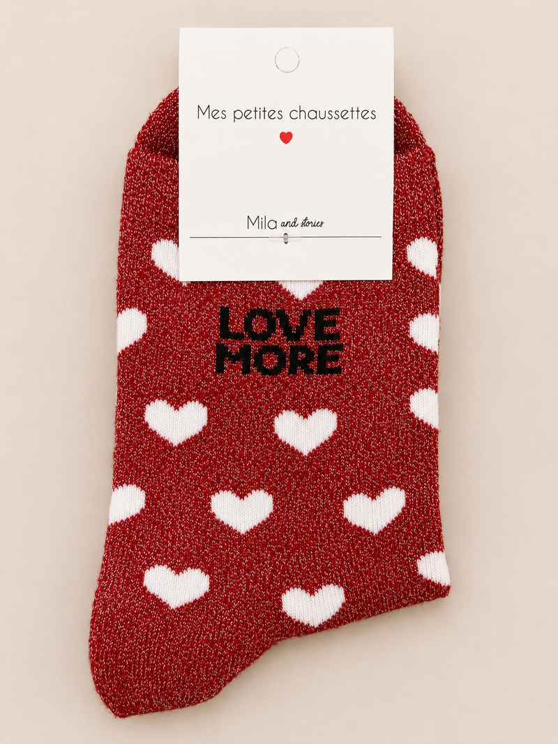 Chaussettes à paillettes « Love more (motifs cœur) » - Rouge