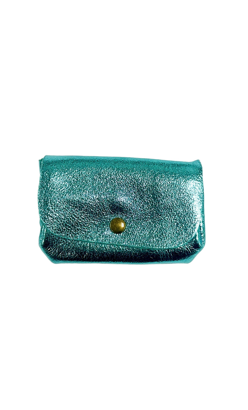 Porte-monnaie en cuir triple pochette - Turquoise
