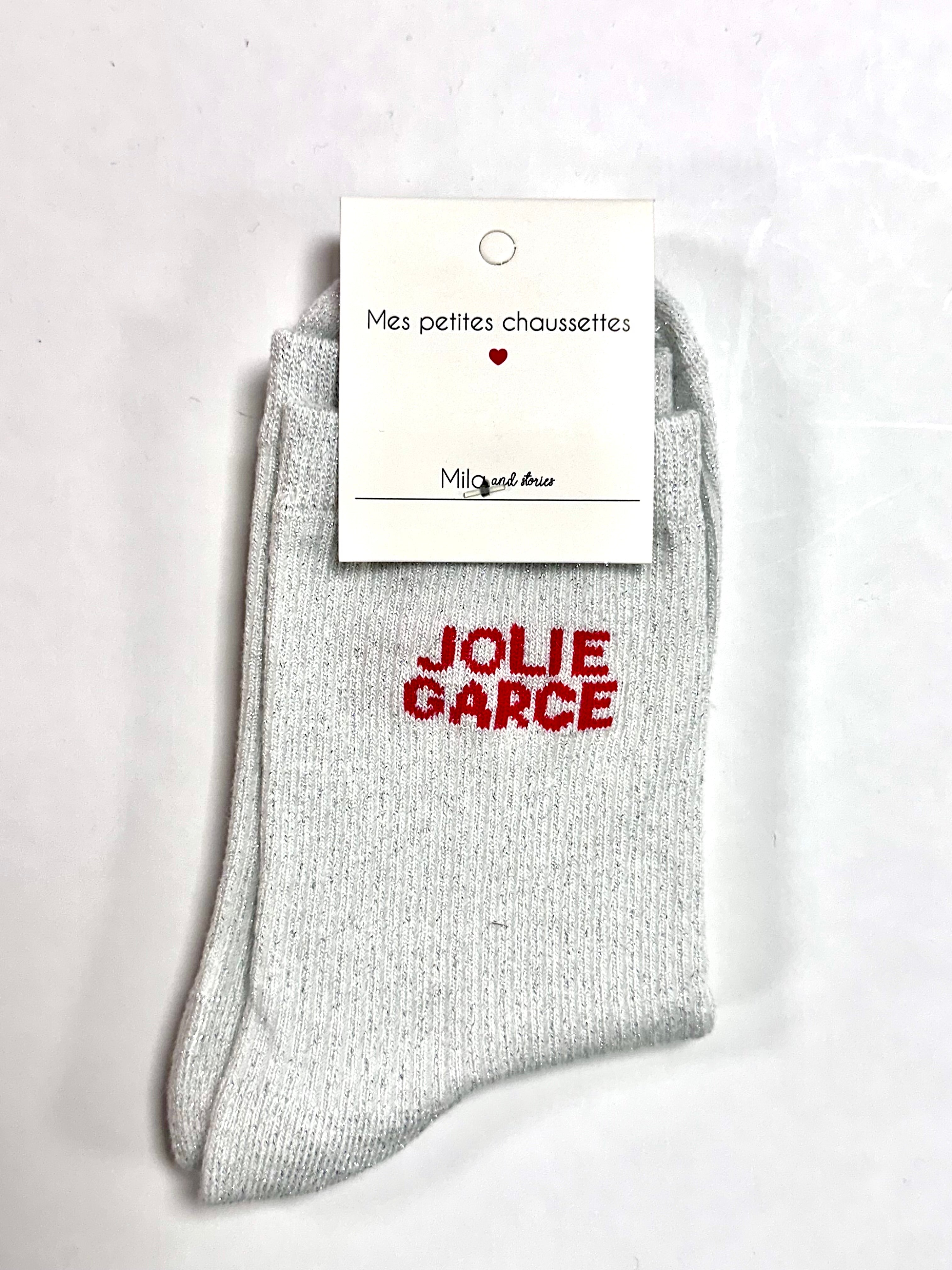 Chaussettes à paillettes « Jolie garce » - Blanc