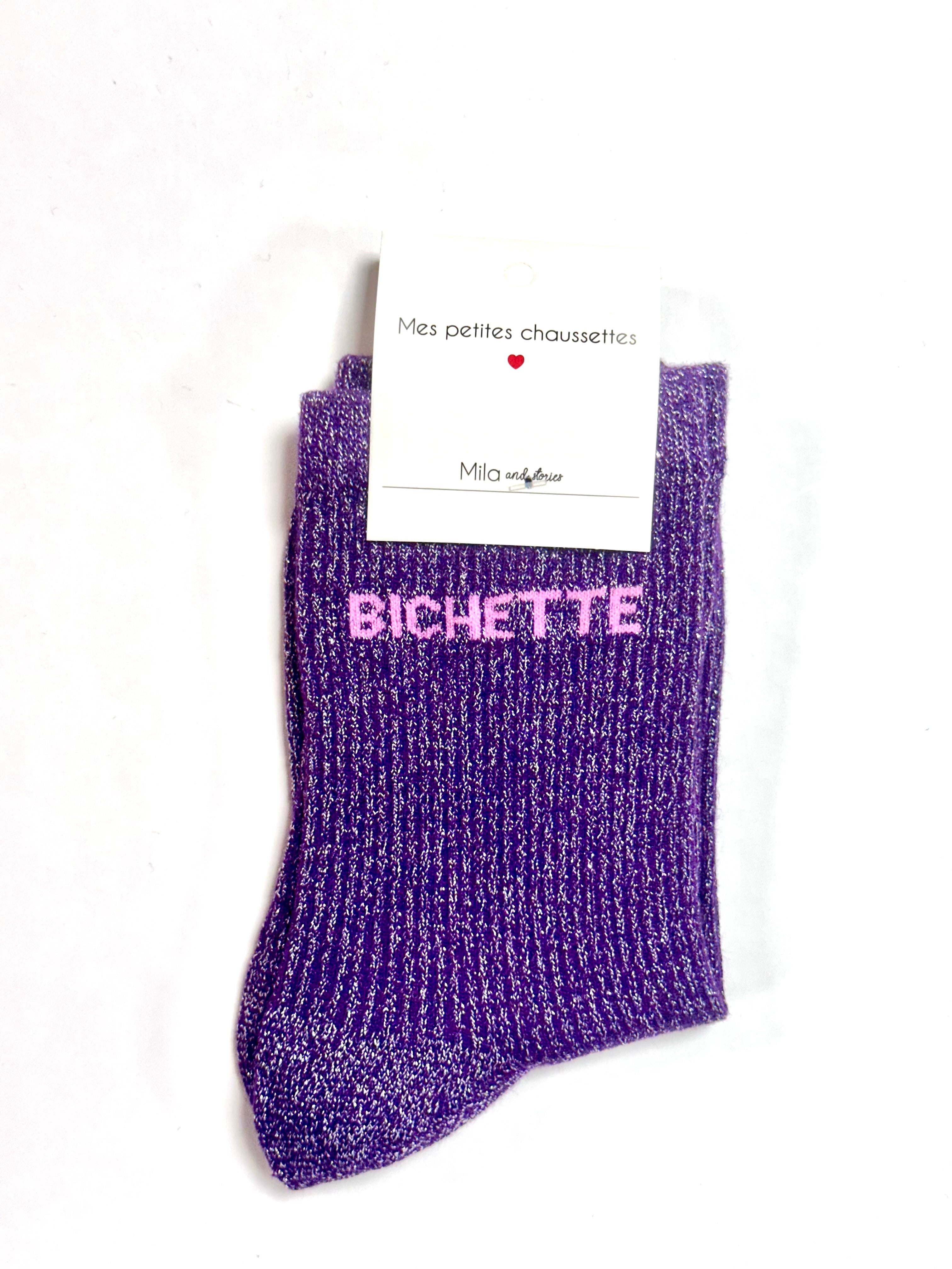 Chaussettes à paillettes « Bichette » - Violet