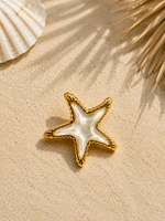 Broche étoile de mer en résine blanche et acier inoxydable