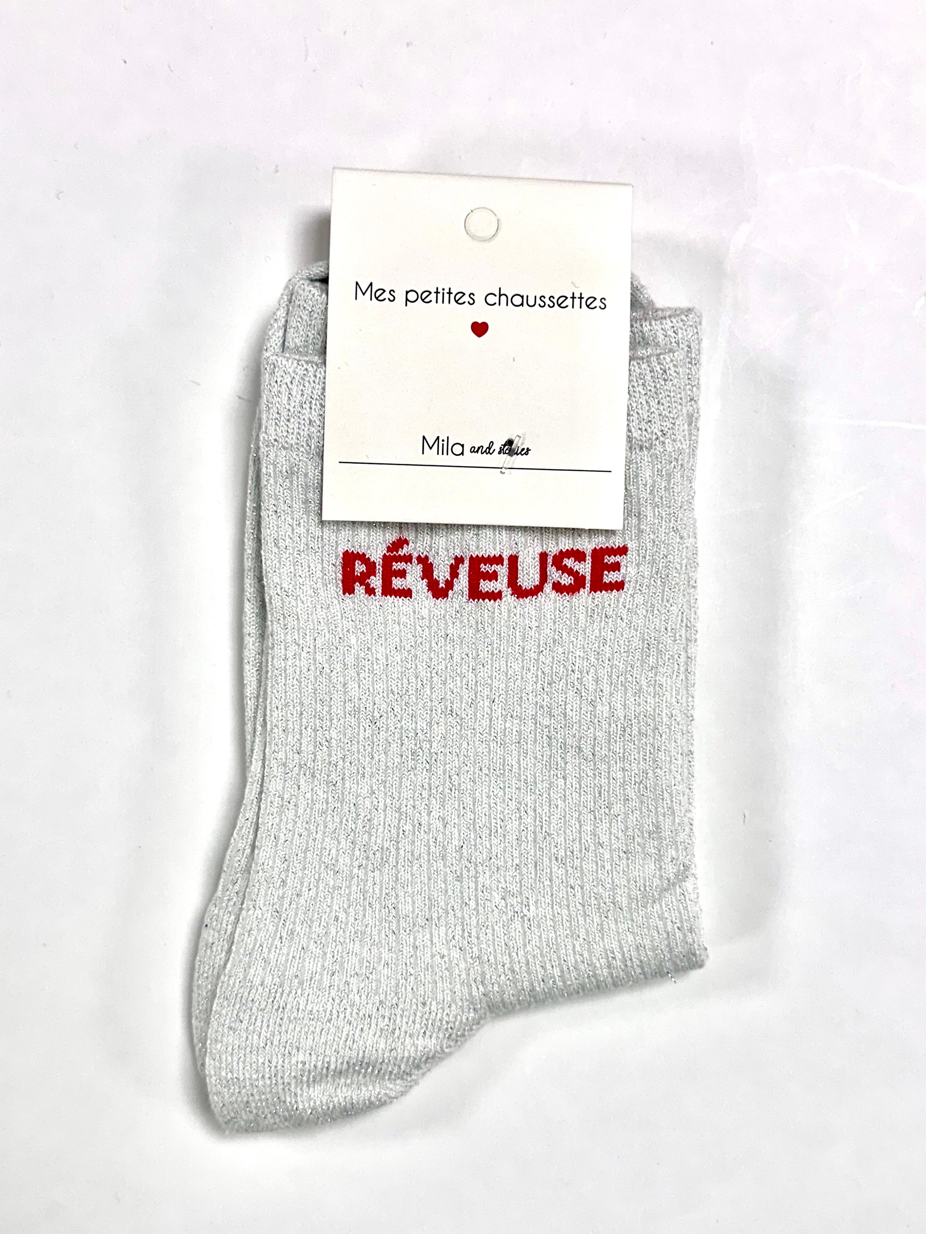 Chaussettes à paillettes « Rêveuse » - Blanc