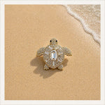 Broche Tortue Marine & Cristaux - Acier Inoxydable