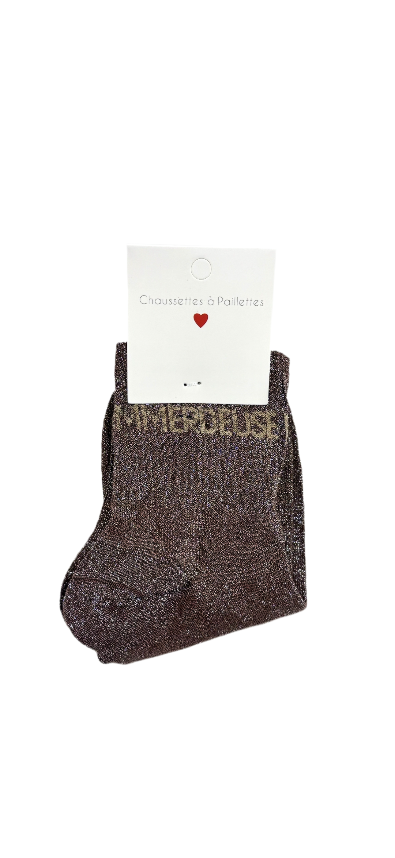 Chaussettes à Paillettes "Emmerdeuse" - Marron