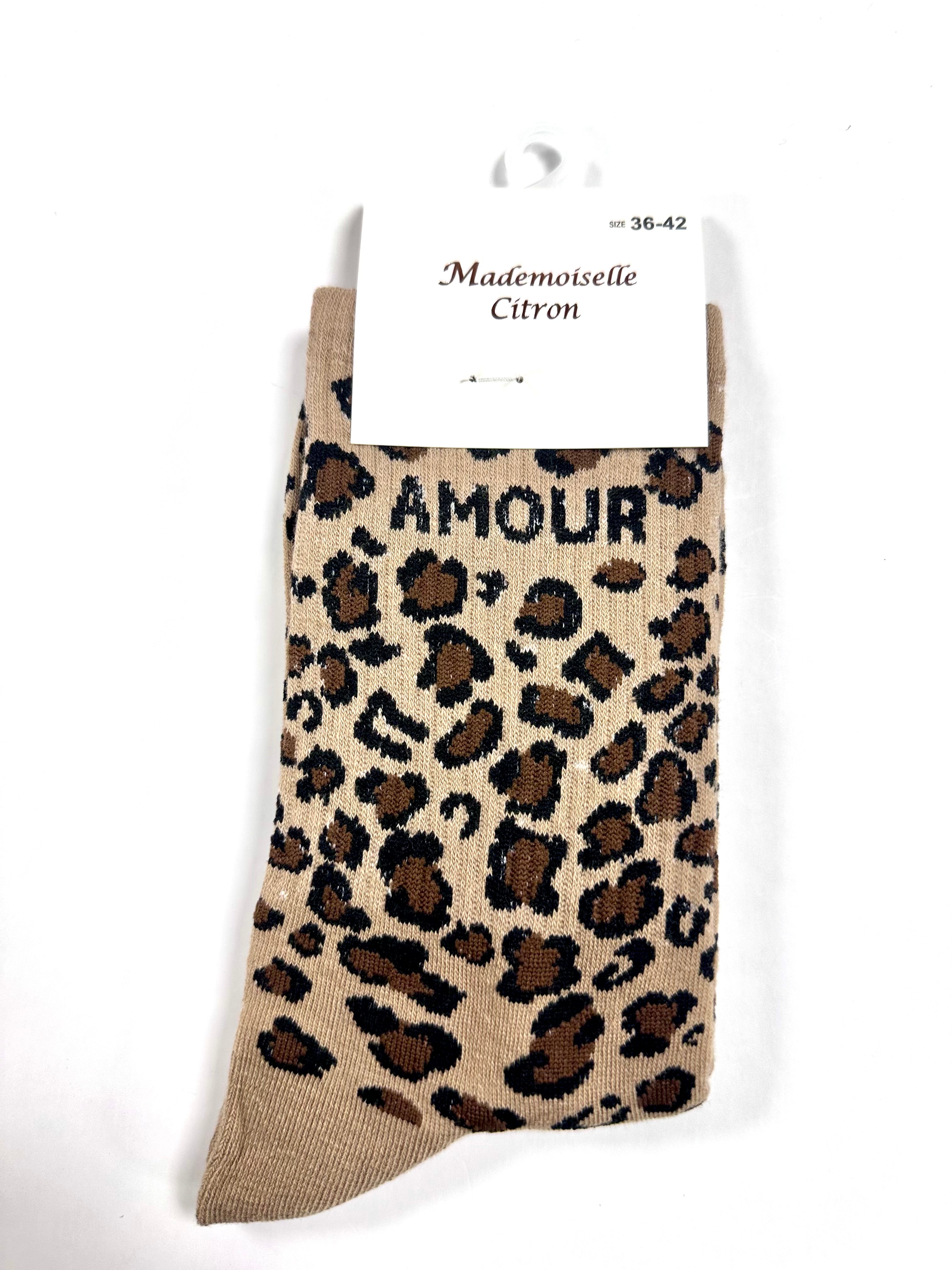 Chaussettes à Paillettes - Amour (léopard) (Marron Léopard)