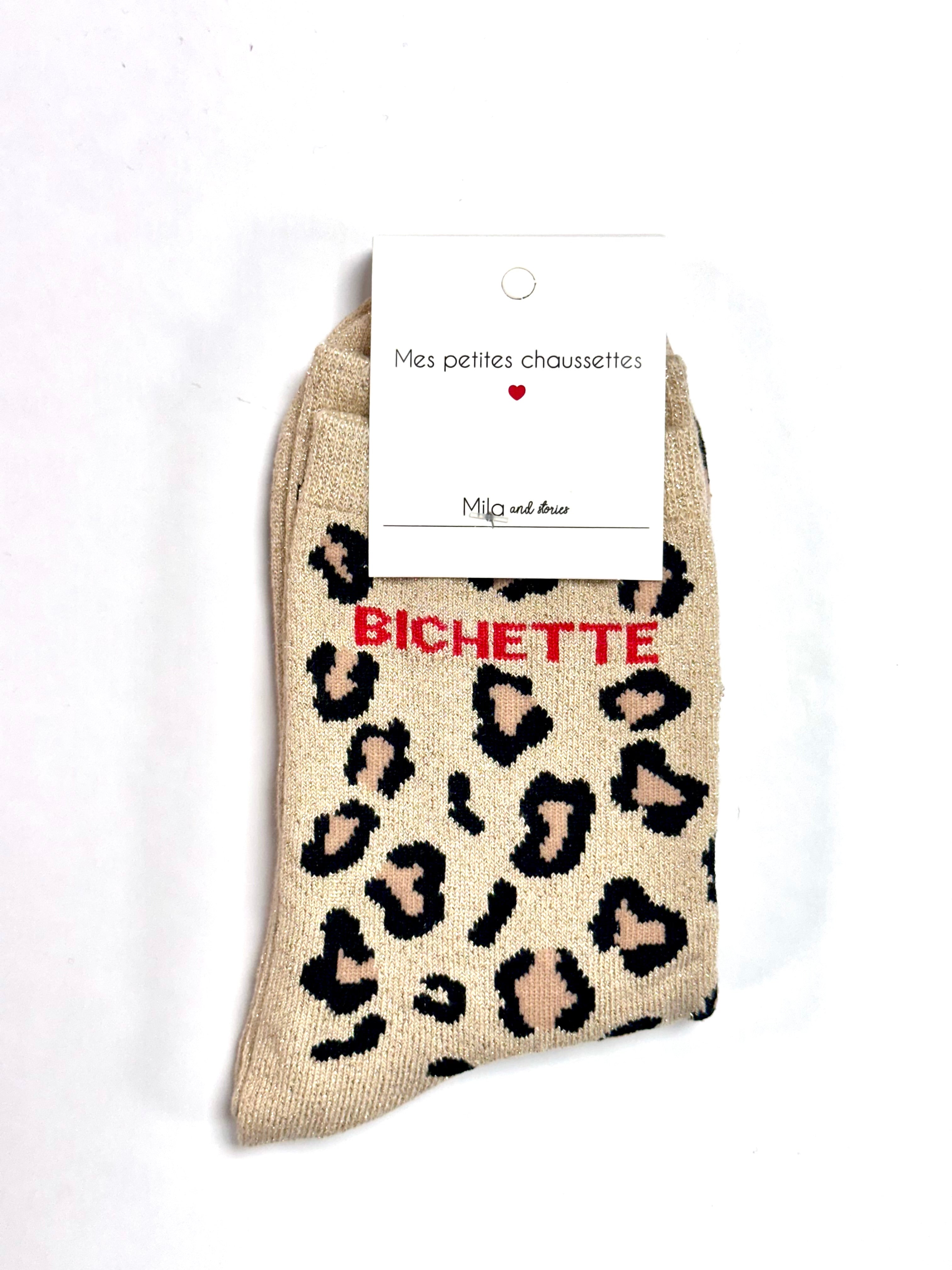 Chaussettes à paillettes « Bichette » - Léopard