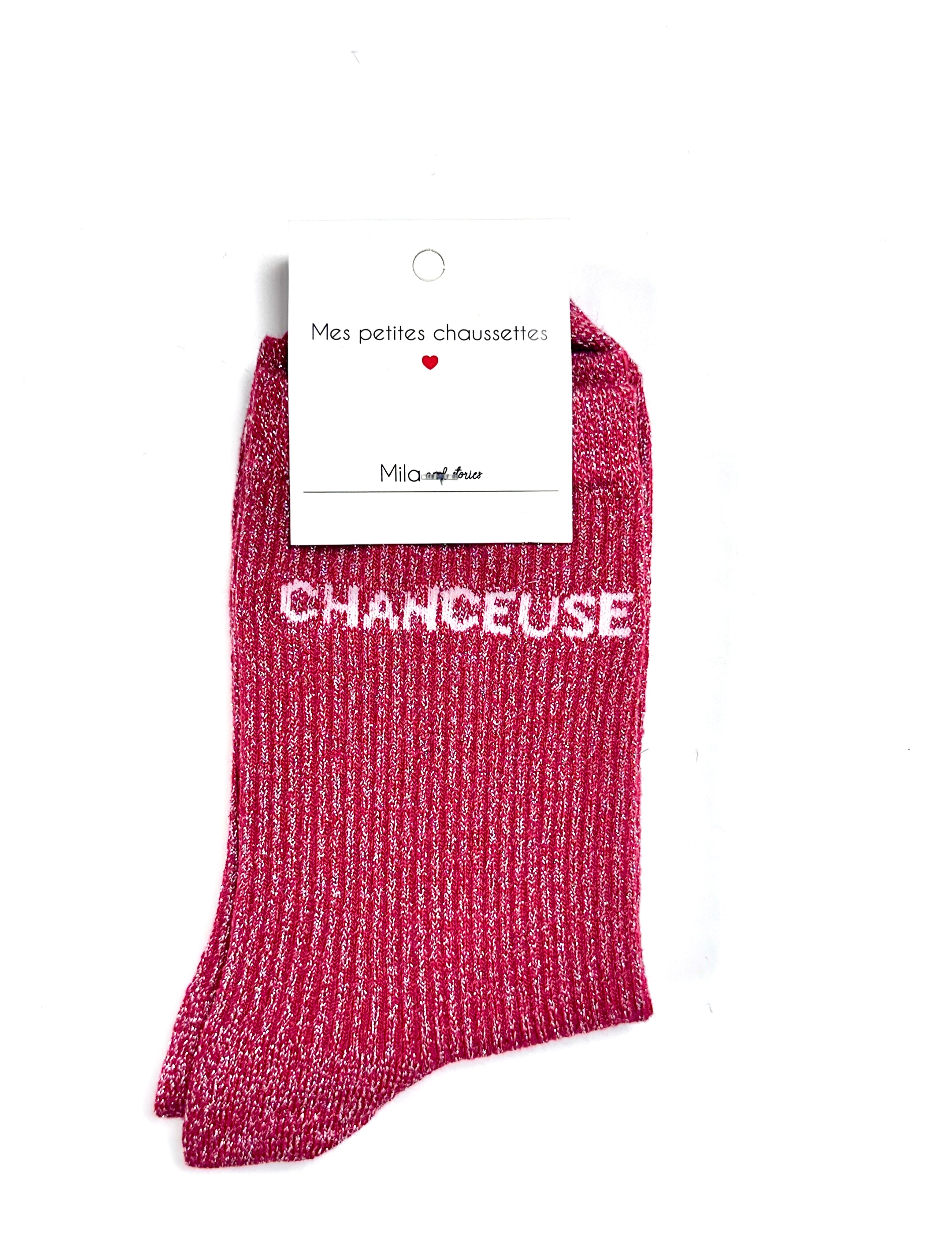 Chaussettes à paillettes « Chanceuse » - Rouge