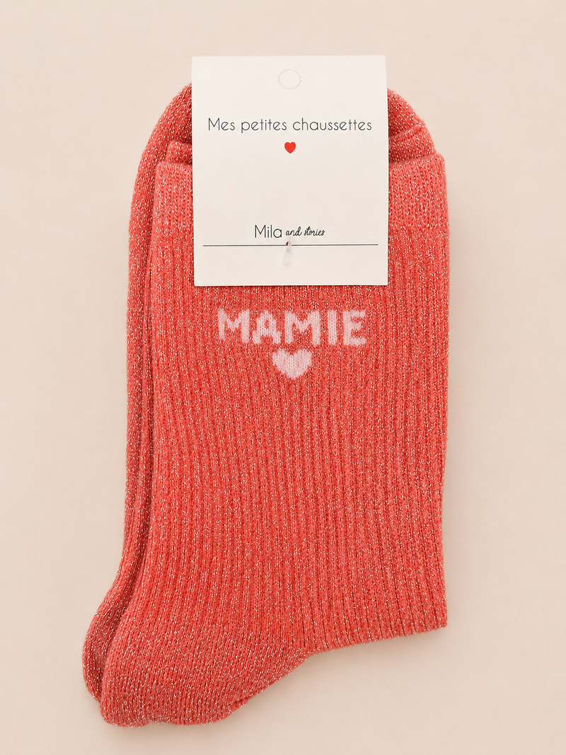 Chaussettes à paillettes « Mamie » - Rose
