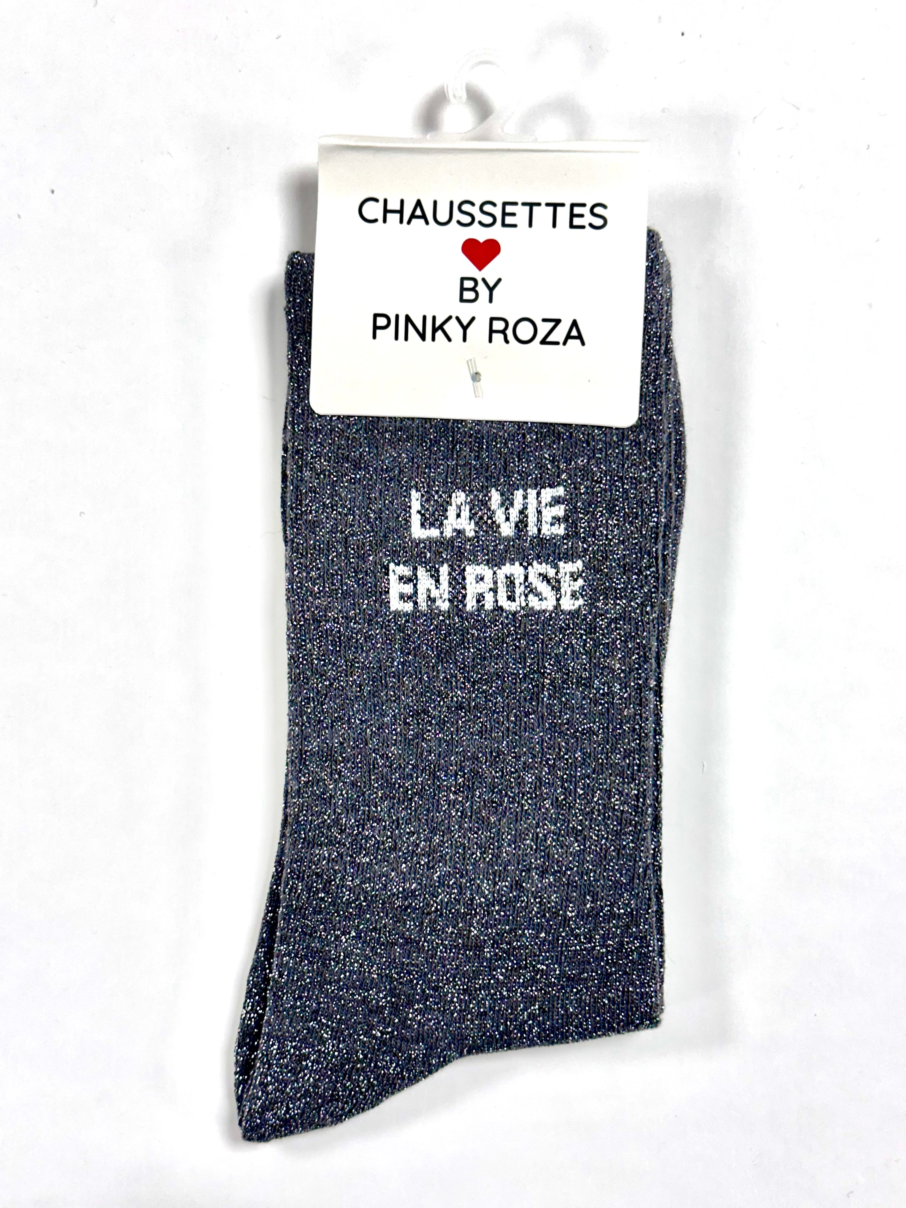 Chaussettes à paillettes « La vie en rose » - Gris foncé