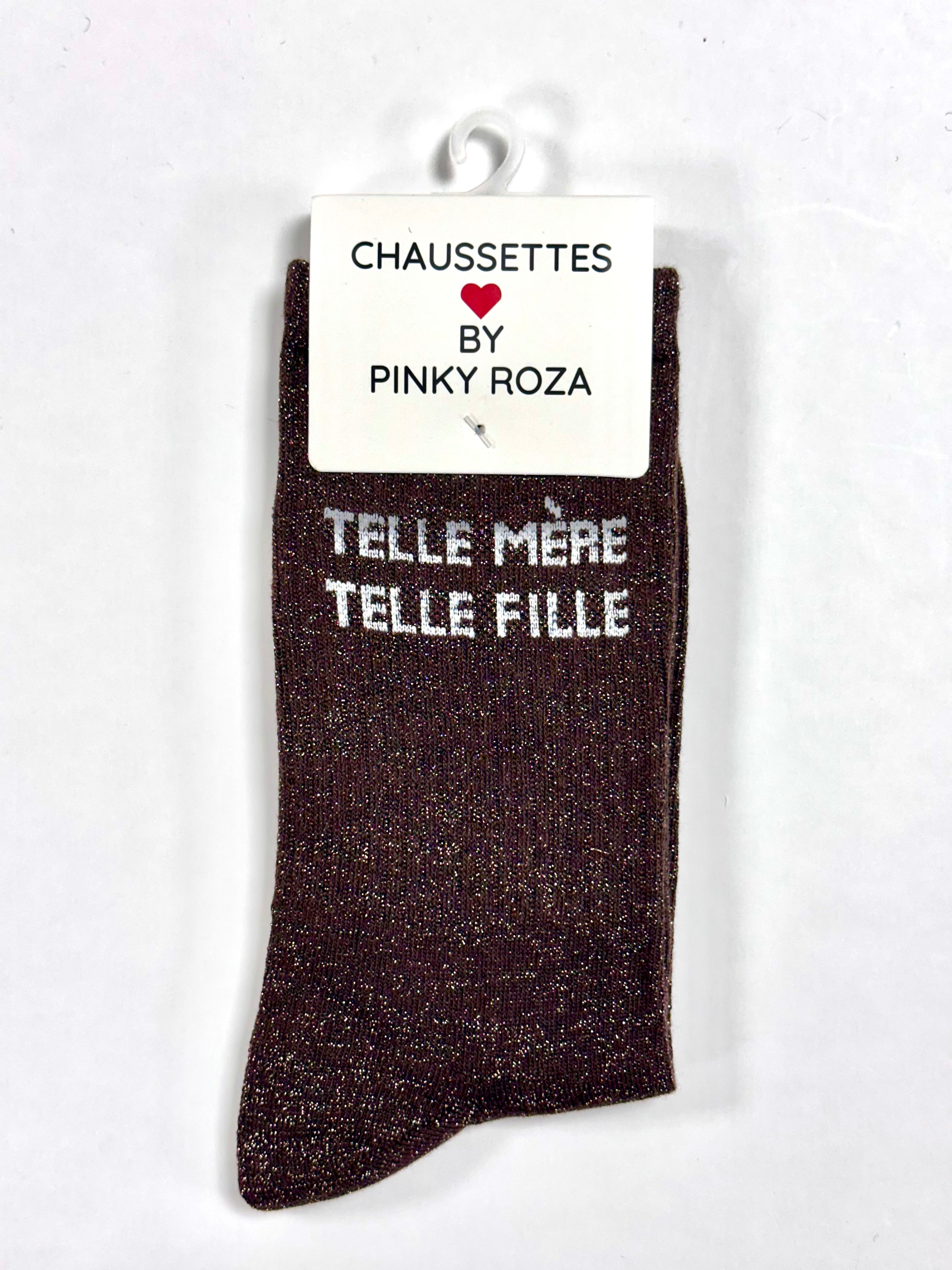 Chaussettes à paillettes « Telle mère telle fille » - Marron