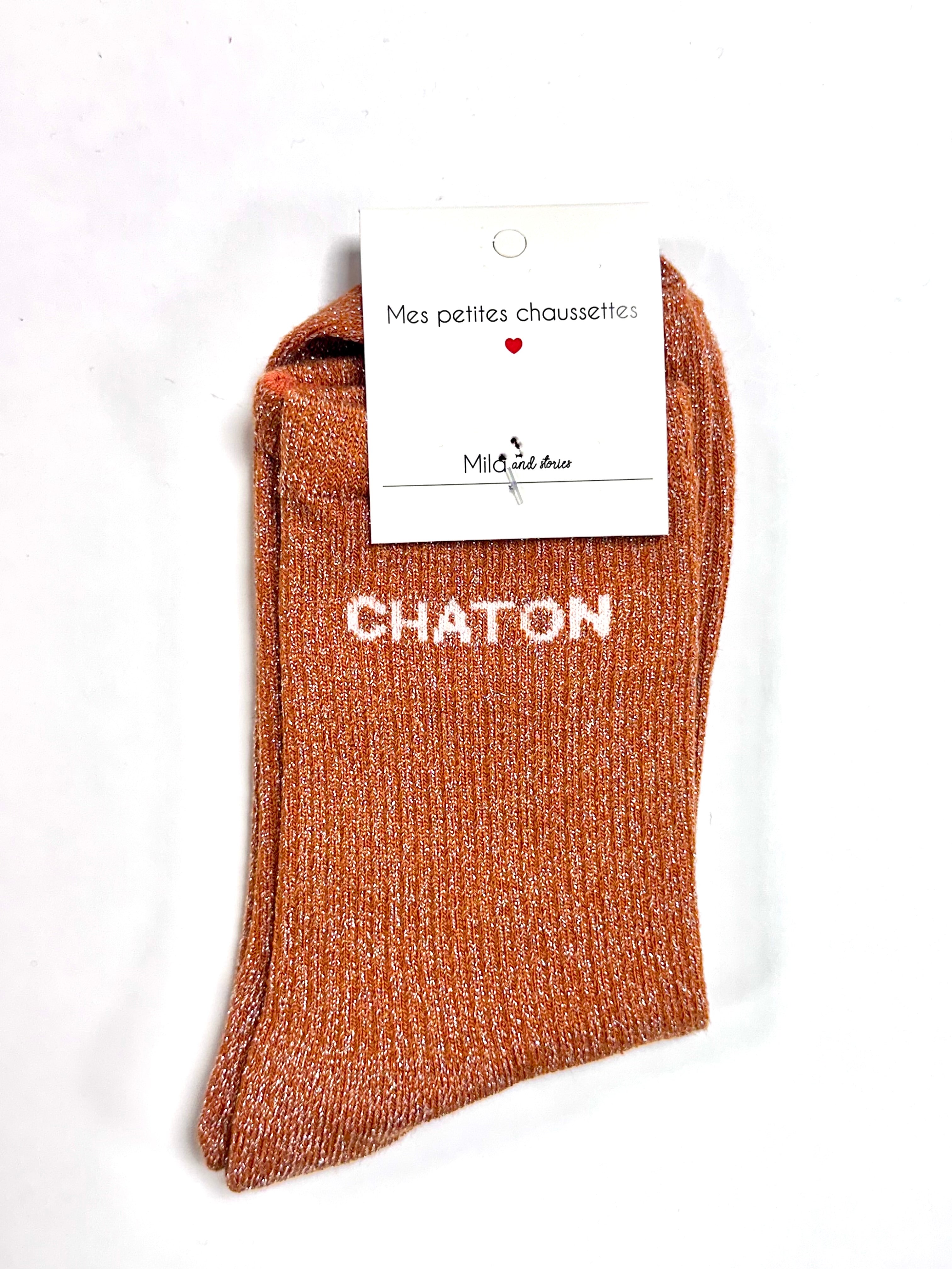 Chaussettes à paillettes « Chaton » - Orange