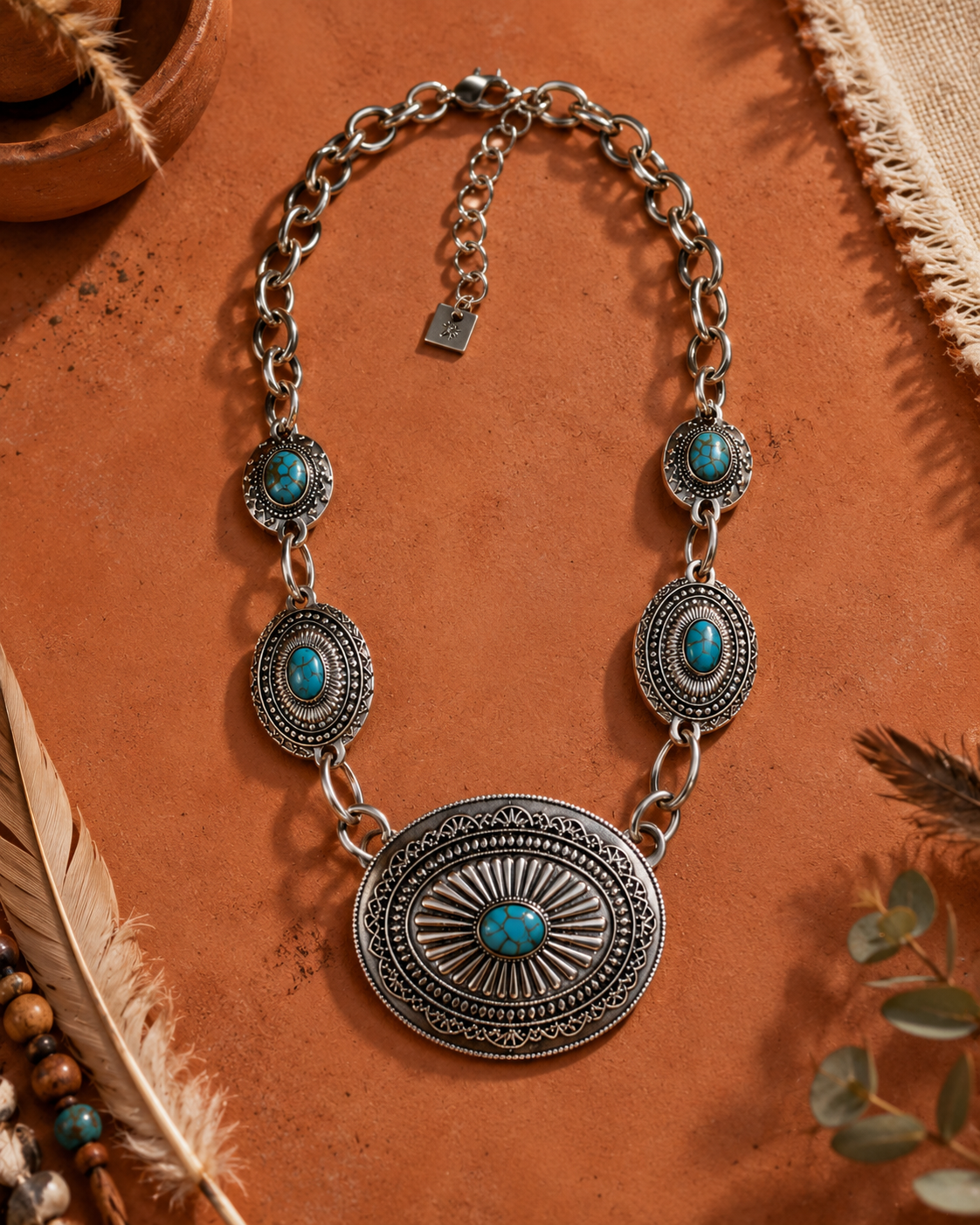 Collier Navaro Acier et Turquoise