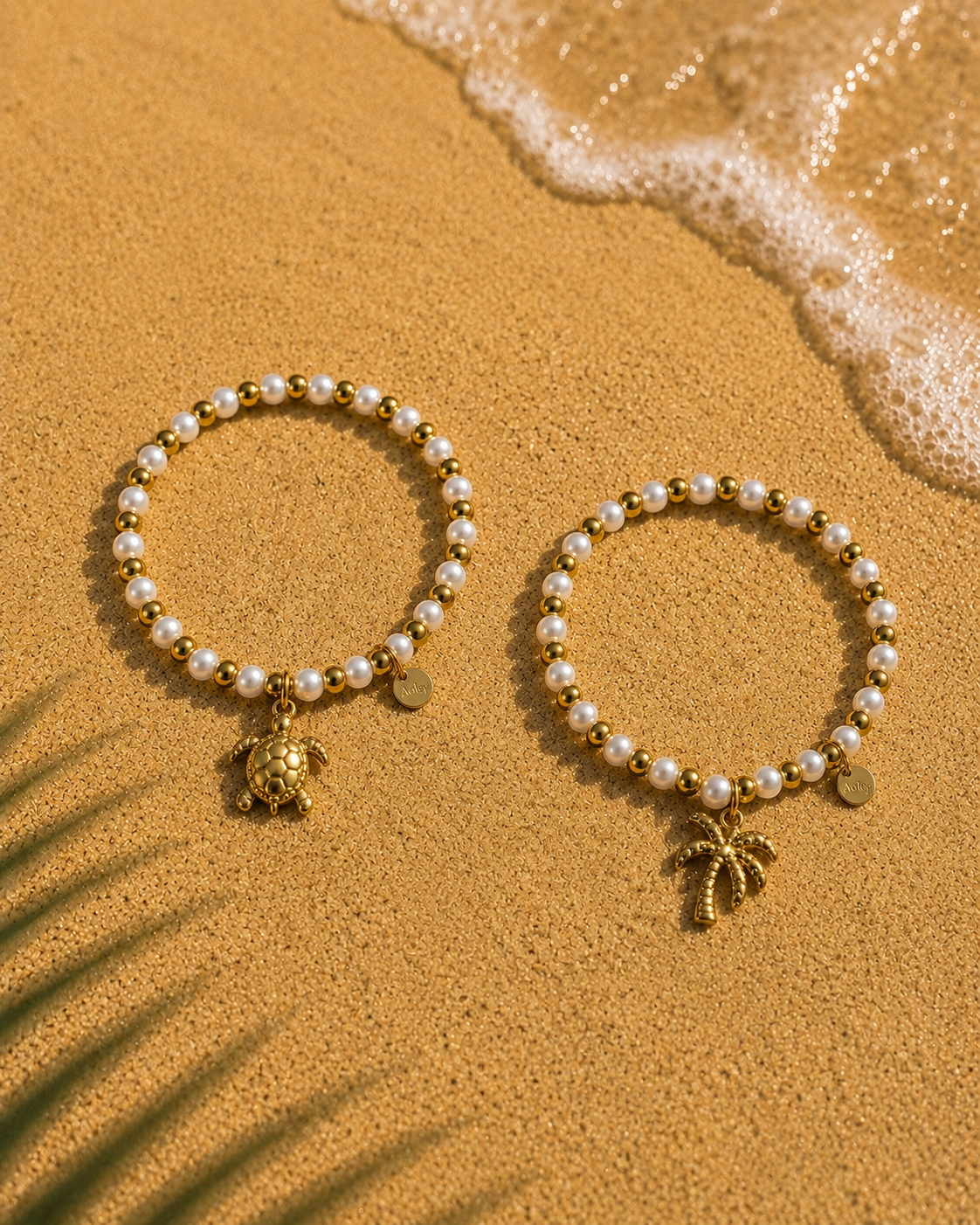 bracelets élastiques perles pampilles Palmier et tortue