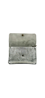 Pochette en cuir avec poche zippée intérieure - Argenté
