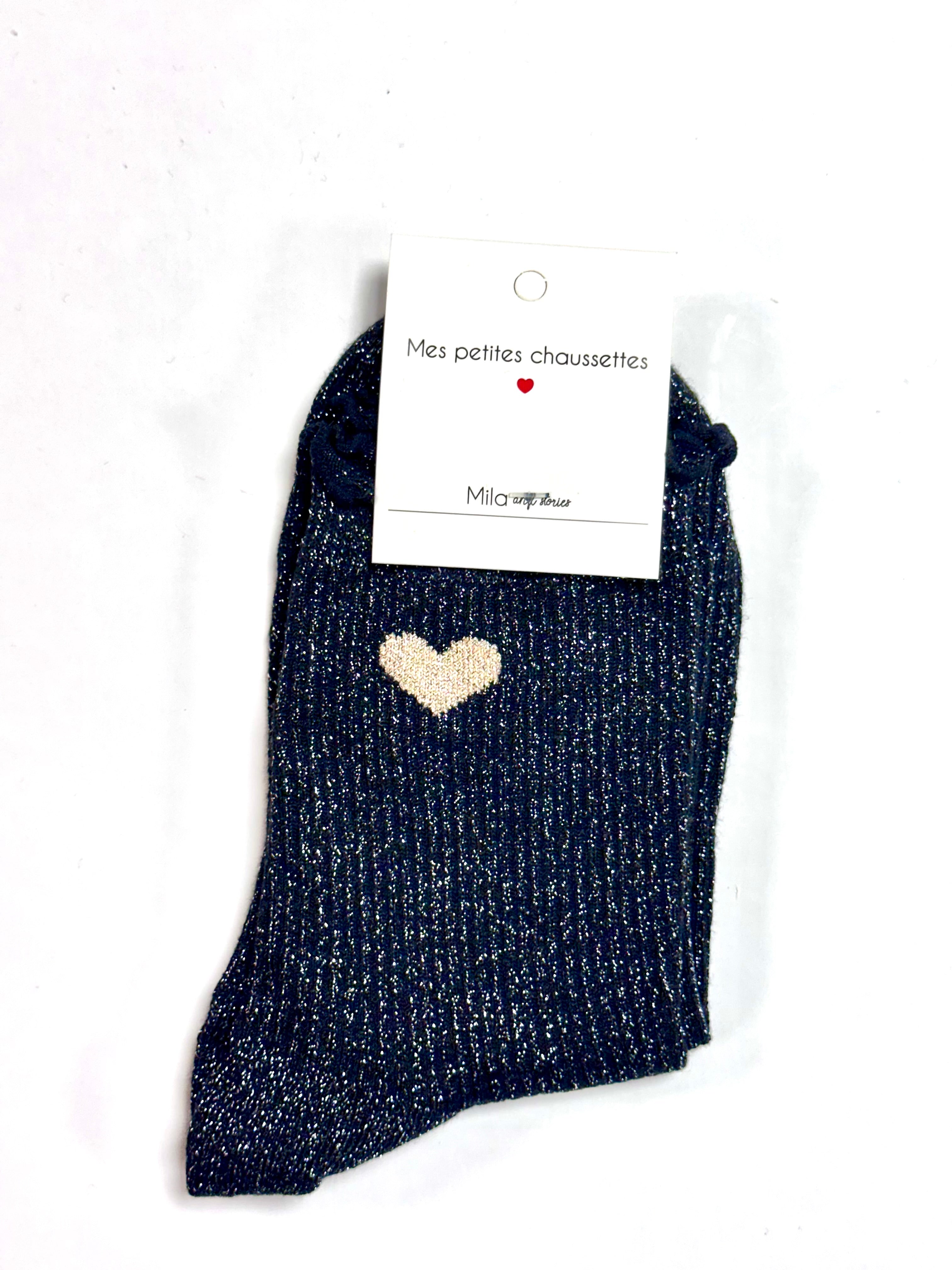 Chaussettes à paillettes « ❤️ (cœur doré) » - Noir