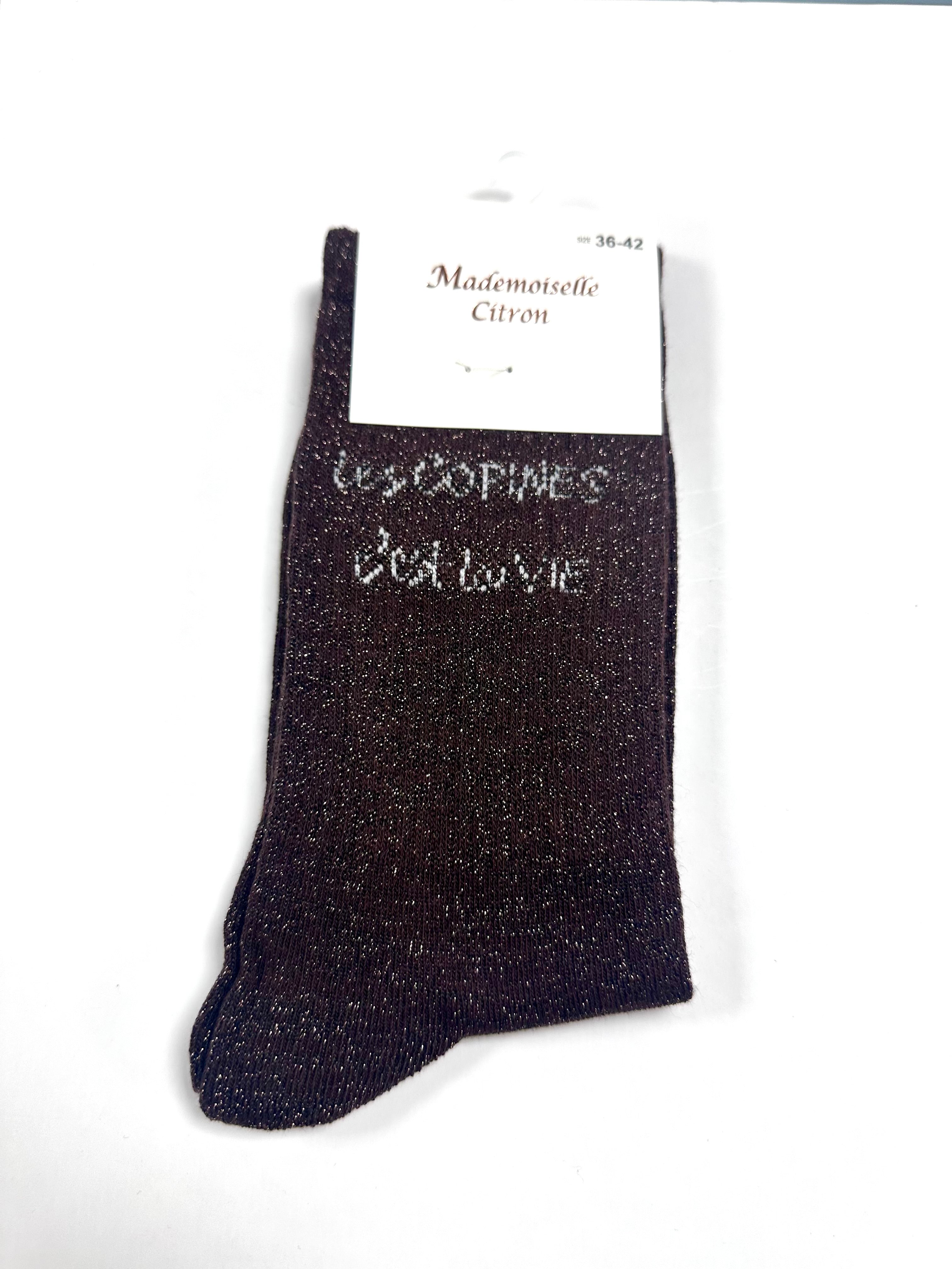 Chaussettes à Paillettes - Les copines c’est la vie (Marron)