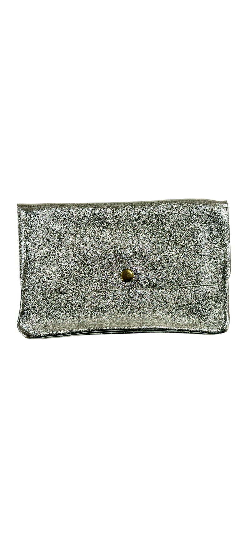 Pochette en cuir avec poche zippée intérieure - Argenté