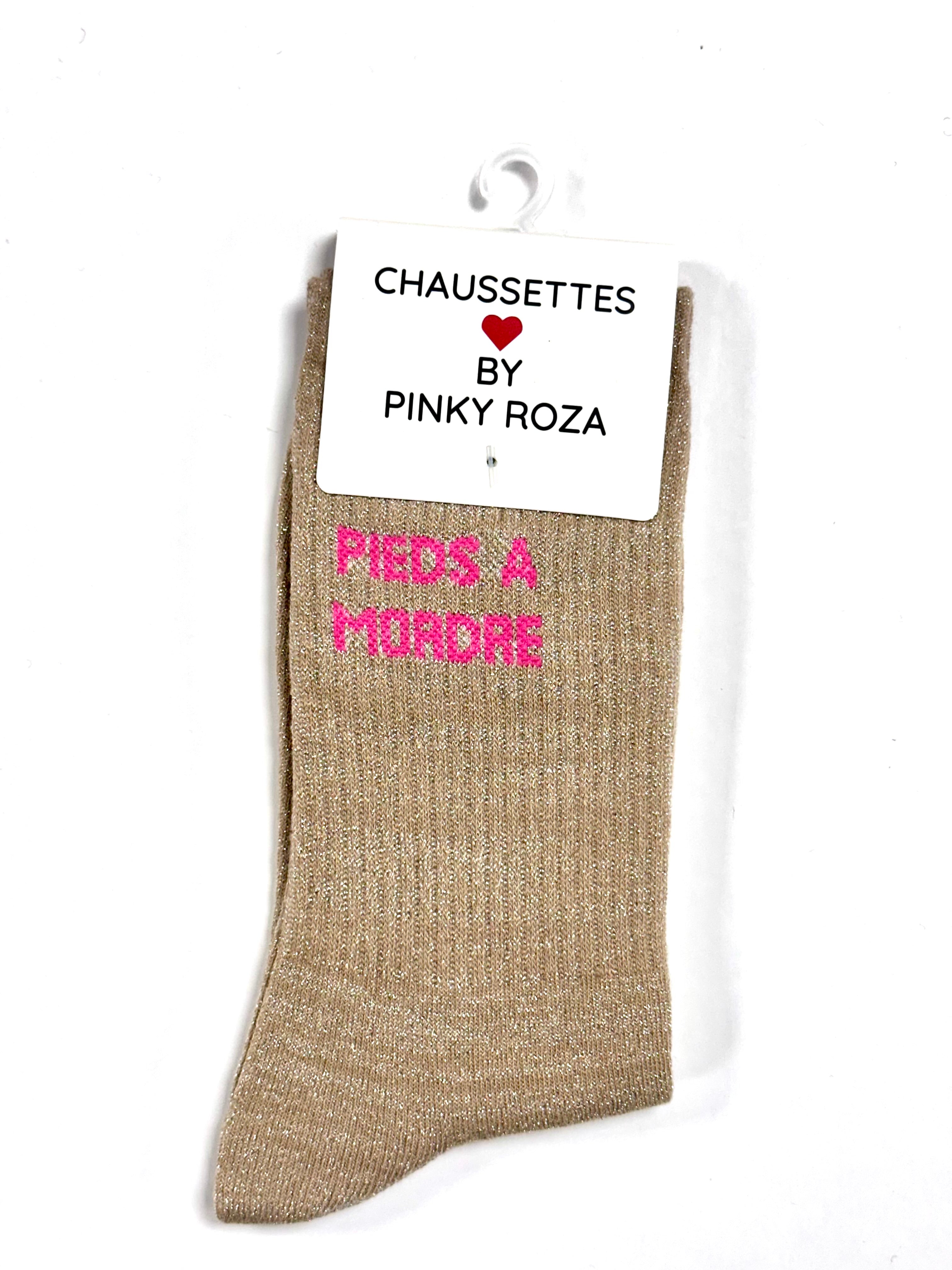 Chaussettes à paillettes « Pieds à mordre » - Beige