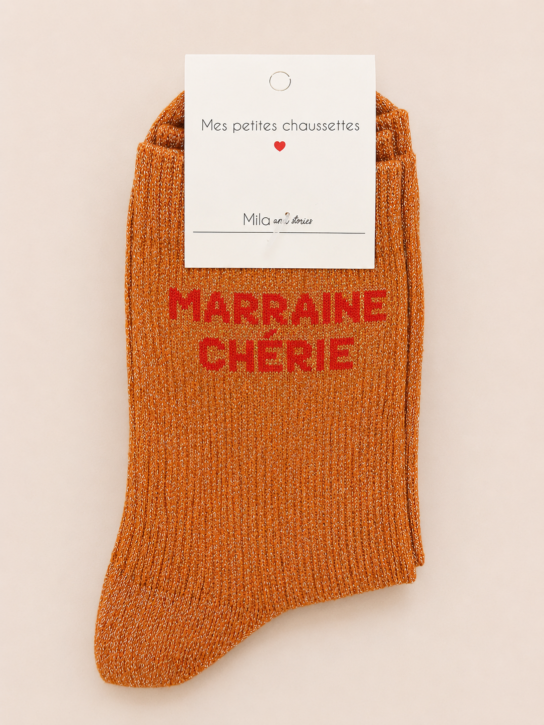 Chaussettes à paillettes « Marraine chérie » - Orange