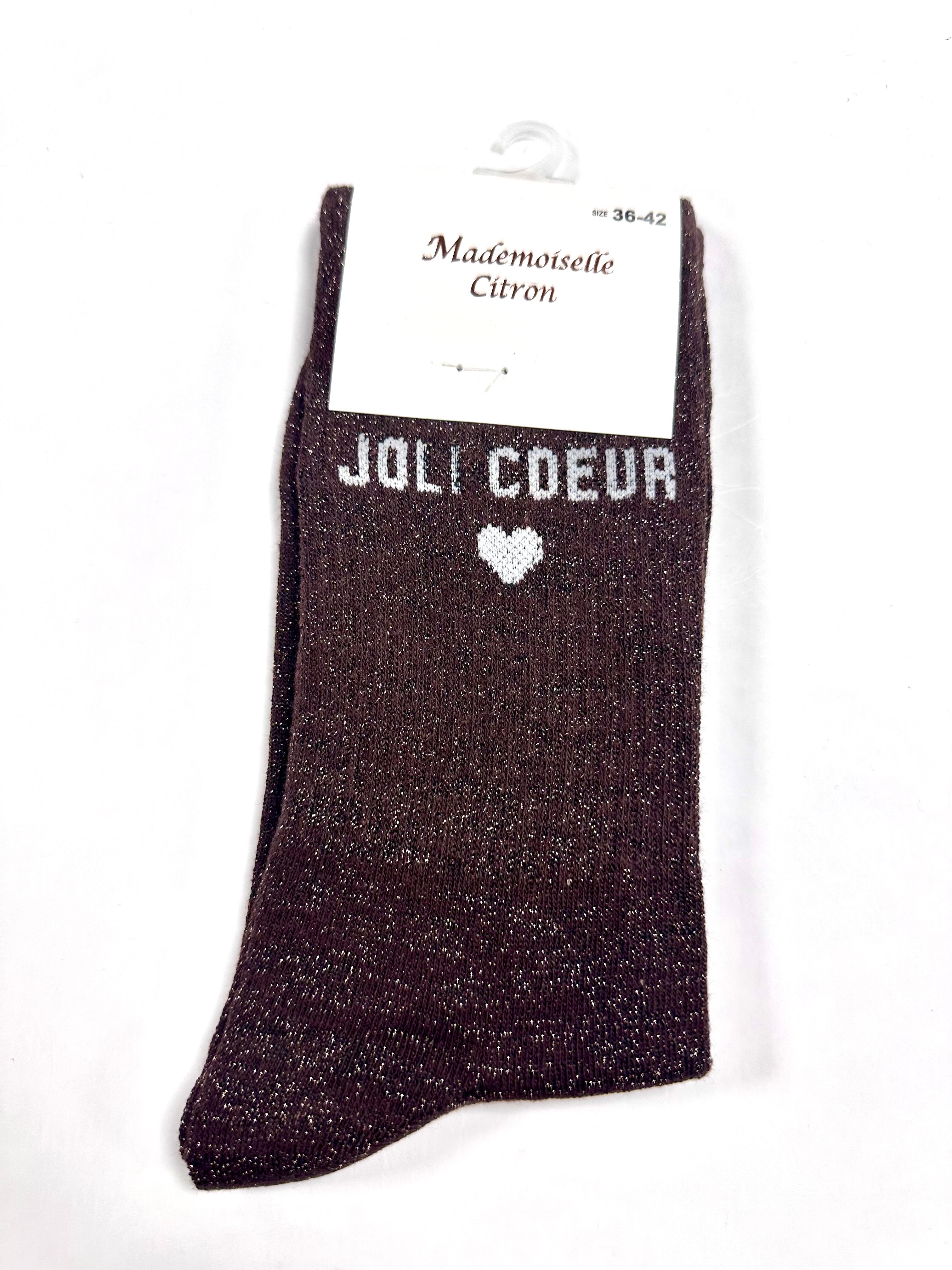 Chaussettes à Paillettes - Jolie cœur ❤️ (Marron)
