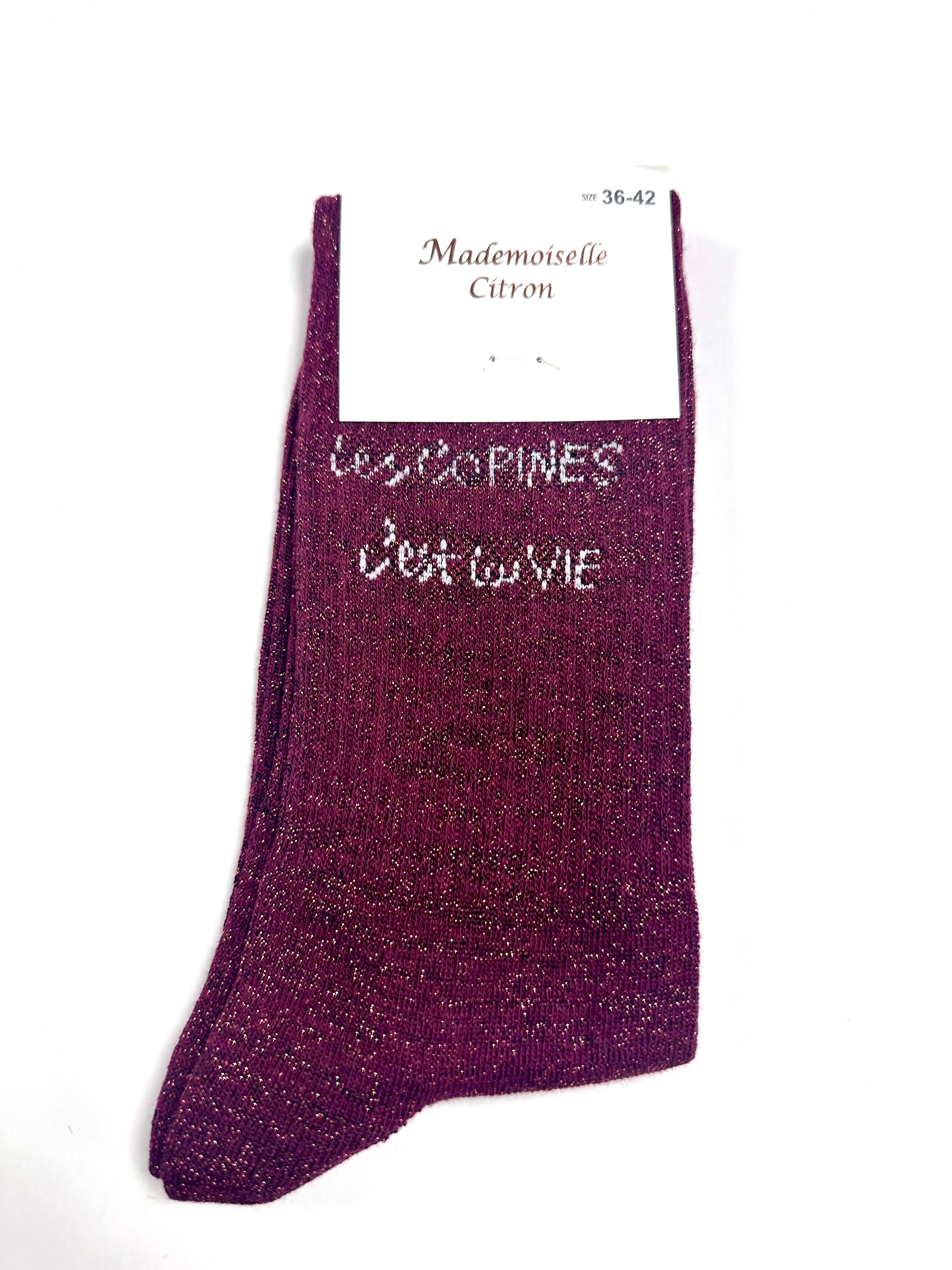 Chaussettes à Paillettes - Les copines c’est la vie (Rouge)