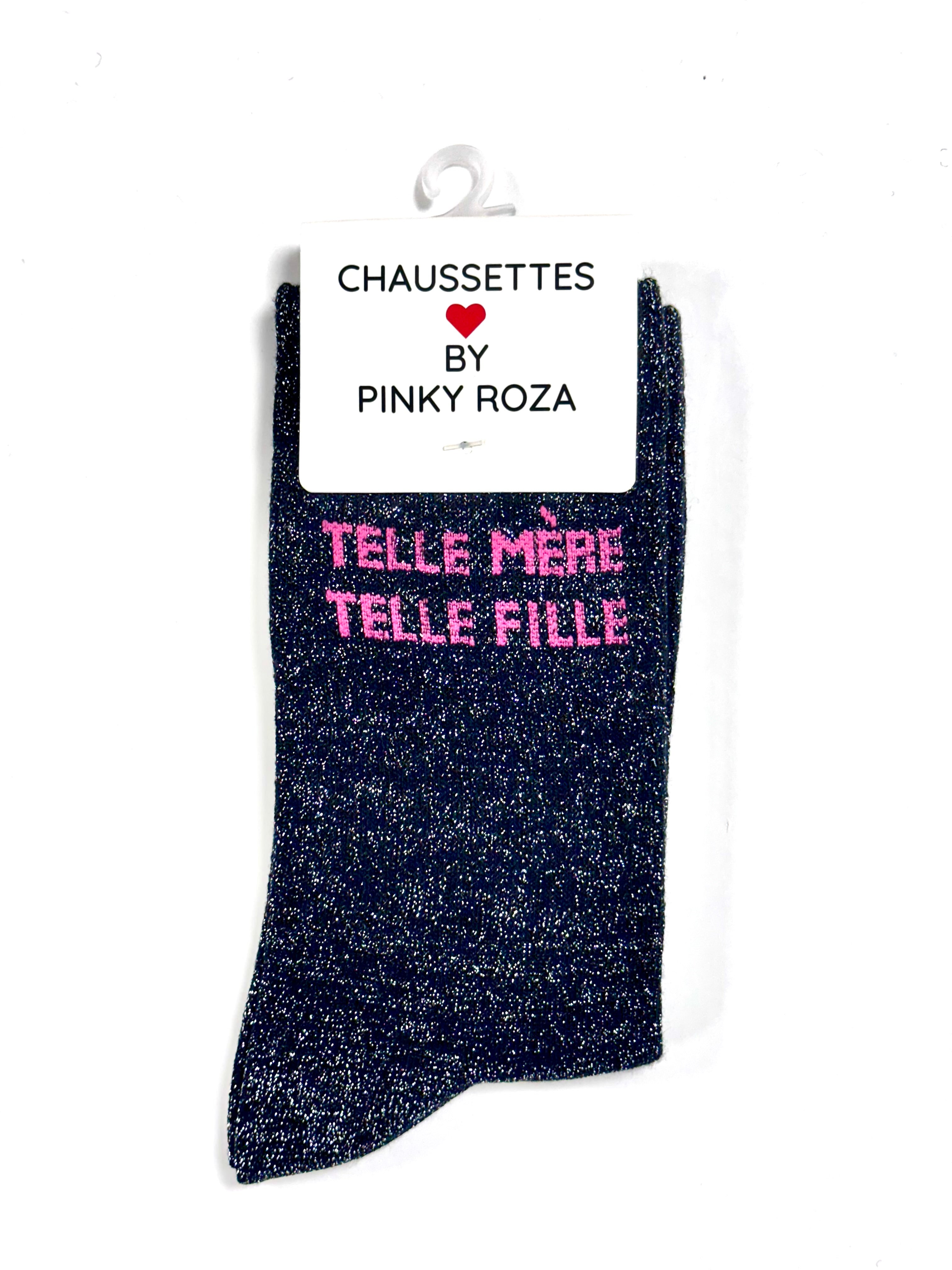 Chaussettes à paillettes « Telle mère telle fille » - Noir