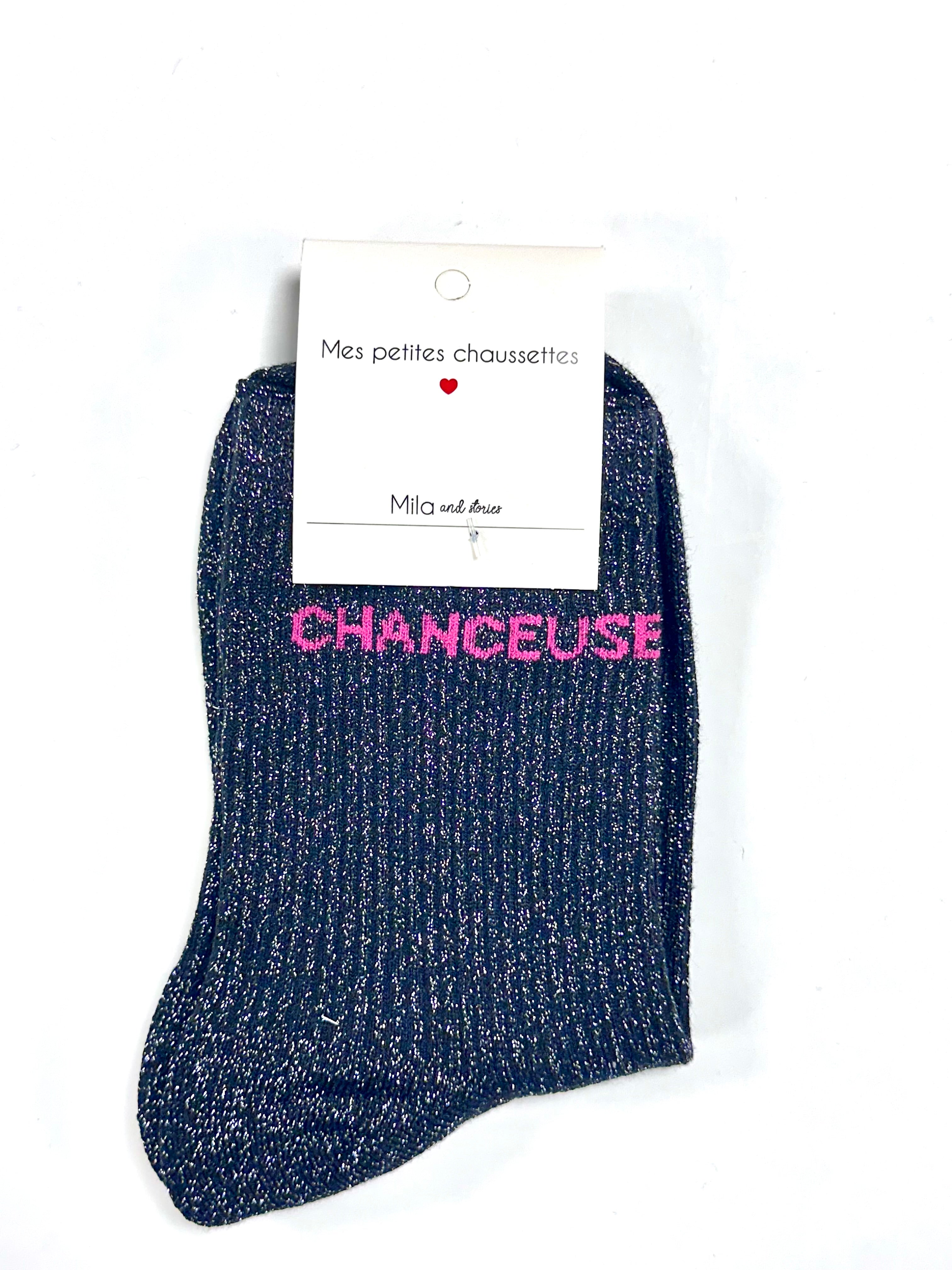 Chaussettes à paillettes « Chanceuse » - Noir